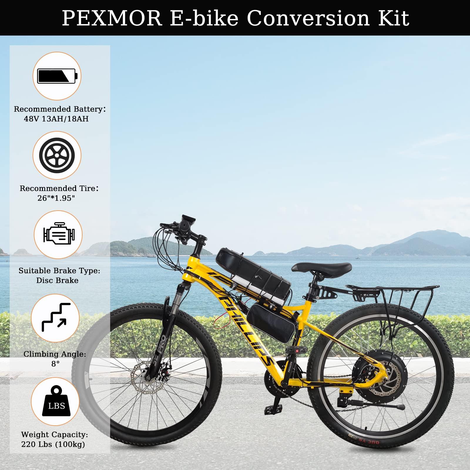 PEXMOR PEXMOR Electric Bike Conversion Kit, 48V 1000W 26\" Rear Wheel E-Bike Hub Motor Kit, Upgrade 3 Mode Controller w/PAS/LCD Display/Twist Throttle Ebike Bicycle Wheel Kit