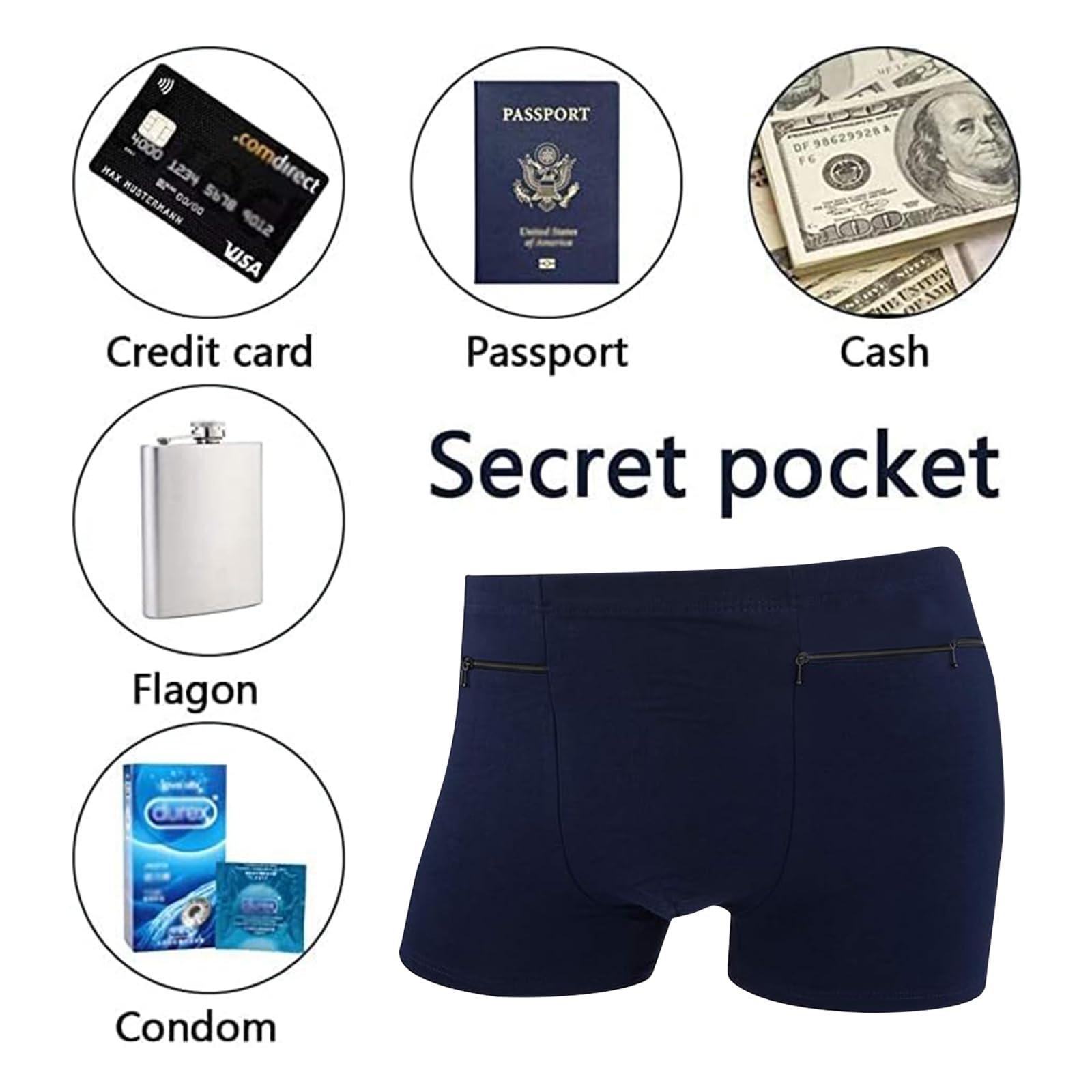 H&R Pocket Underwear for Men with Secret Hidden Pocket, Travel Stash Boxer Brief, XX-Large Size 2 Packs (Dark Blue)