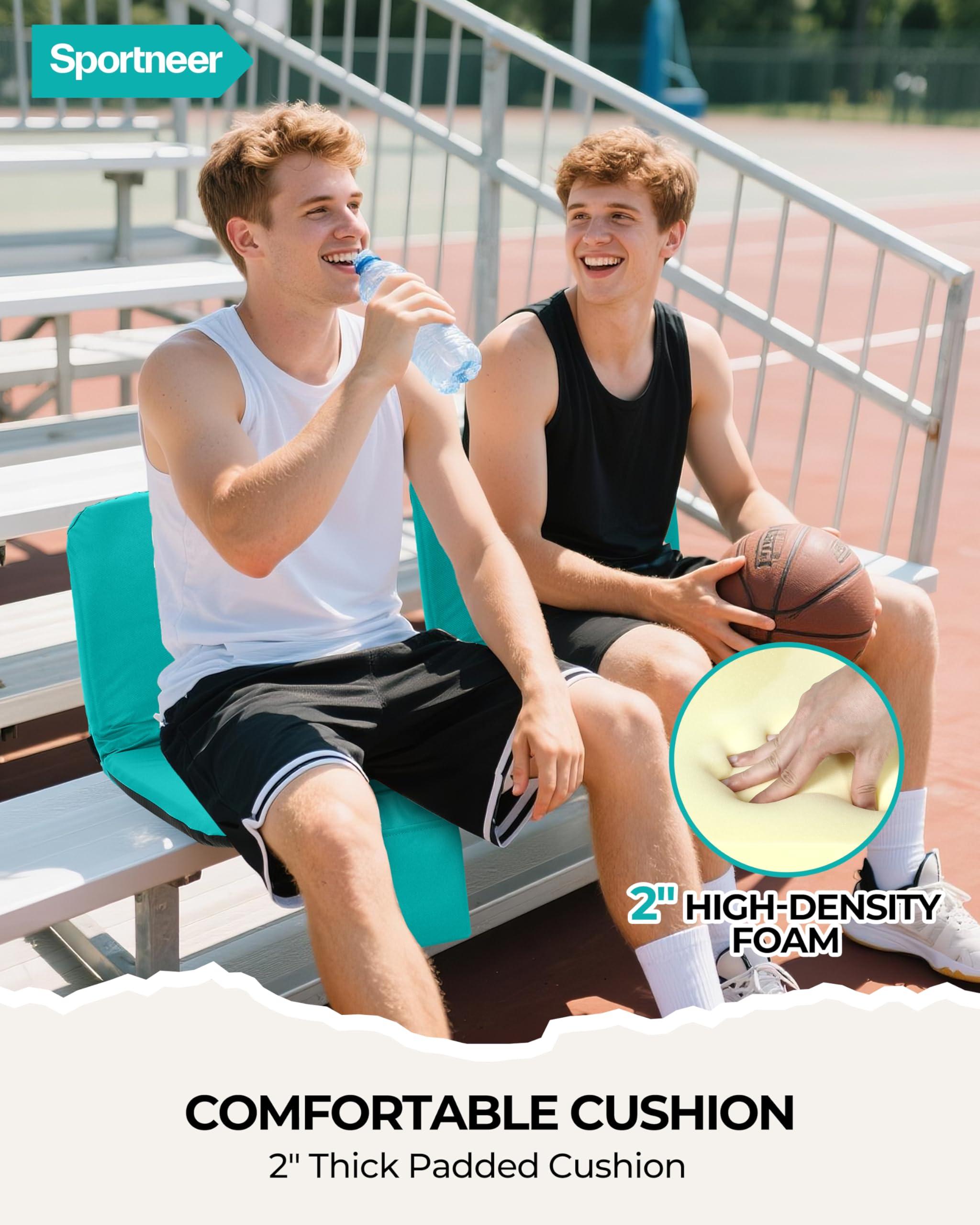 Sportneer Sportneer Bleacher Chairs with Back and Cushion: 6 Reclining Positions Bleacher Seat with Carry Handle & Storage Pocket - Folding Stadium Seats with Back Support for Sports Outdoors, Light Blue 2 Pack