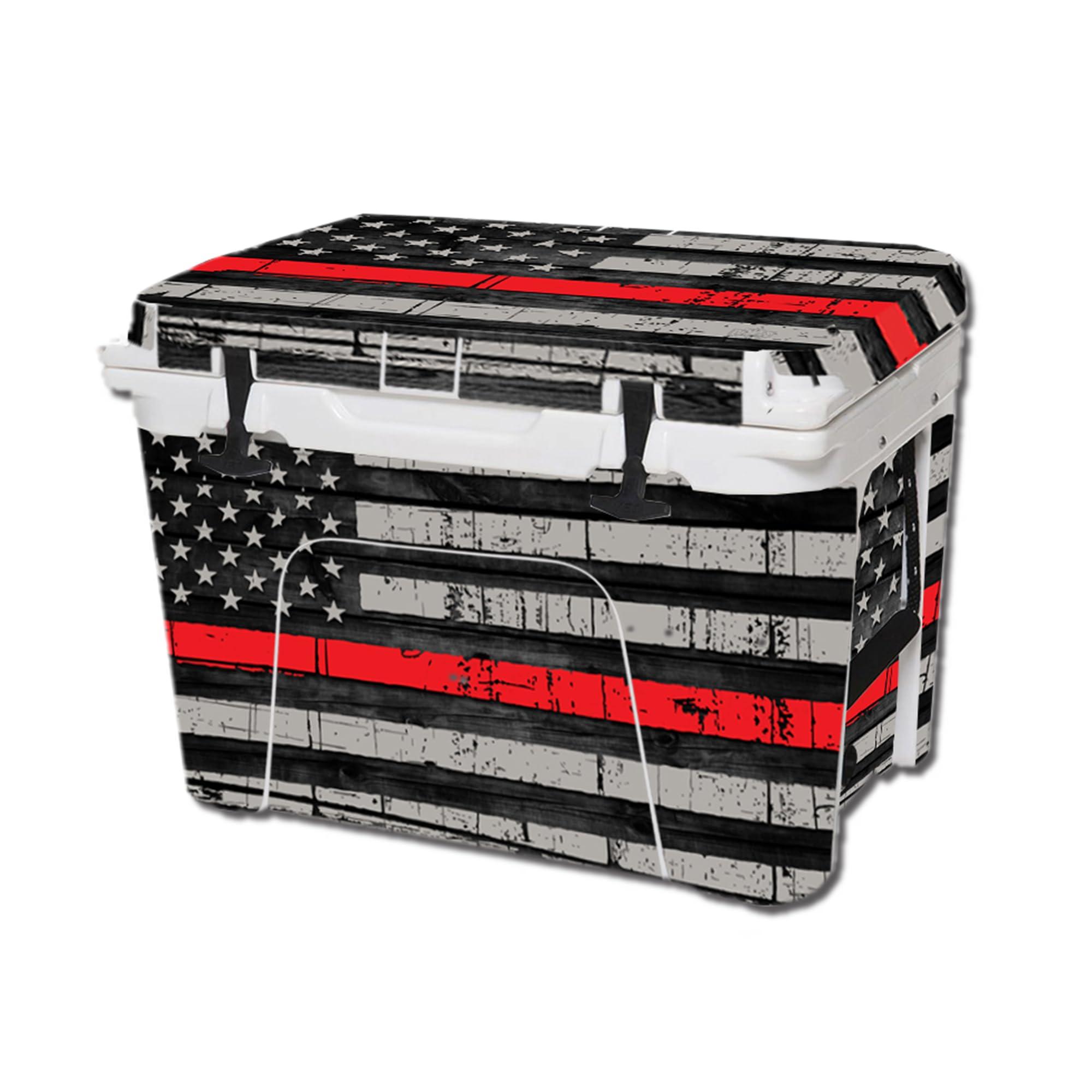 USATuff USATuff Vinyl Cooler Full Kit Compatible with YETI 45 qt Tundra | Easy Peel & Stick Application Cooler Skin Decal Wrap | Durable Pre-Cut Pieces | Made for Outdoor Use - Thin Redline Flag