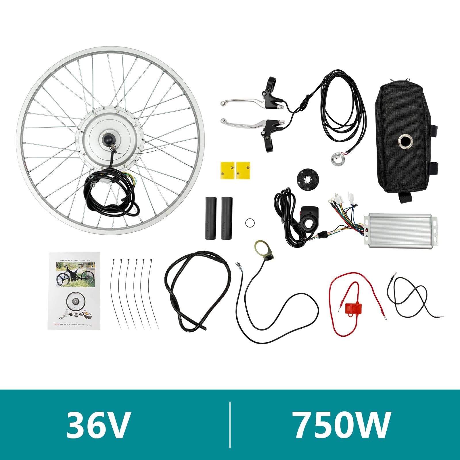JAYGOVAN JAYGOVAN 24" Electric Bicycle Conversion Kit 36V 750W Ebike 170mm Front Hub Motor Wheel Kit E-Bike Conversion Kit Dual Mode Controller Twist Throttle/Thumb Hub Bicycle Conversion Motor Kit
