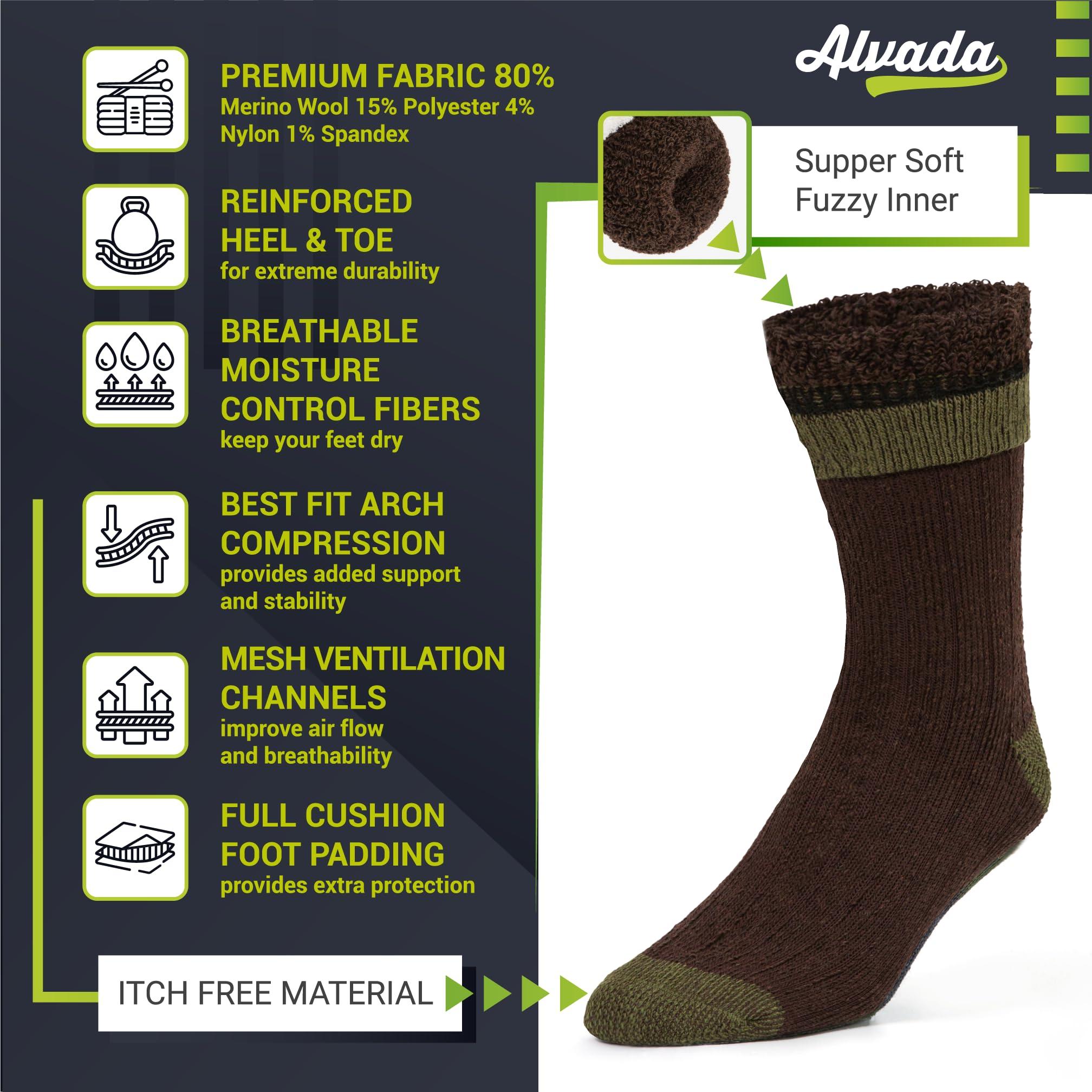 Alvada Alvada Merino Wool Hiking Socks Thermal Warm Crew Winter Boot Sock For Men Women 3 Pairs ML