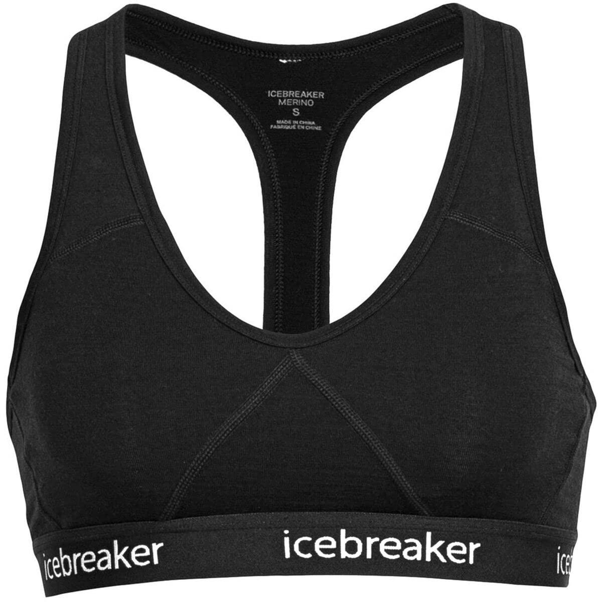 Icebreaker Merino Icebreaker Merino Sprite Racerback Sports Bra for Women, Merino Wool - Soft Workout Wireless Bra for Women with Low to Medium Support - Premium Womens Clothing - Black/Black, Large