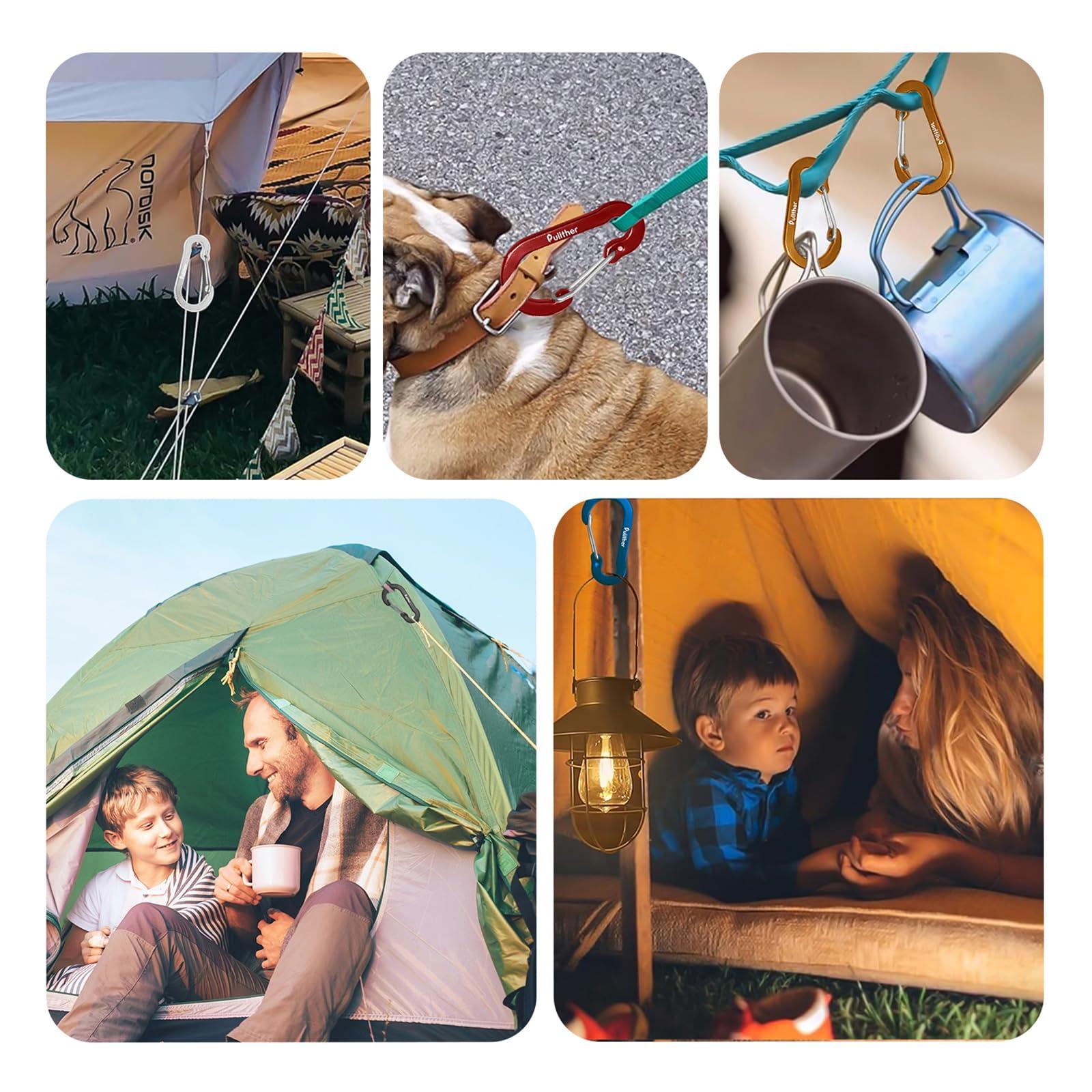 pullther fishing Pullther Aluminum Carabiner Clips - Set of 20, Small Multi-Colored, 2 Inch, Corrosion-Resistant, Lightweight, Ideal for Outdoor Sports, Hiking, Camping, Fishing