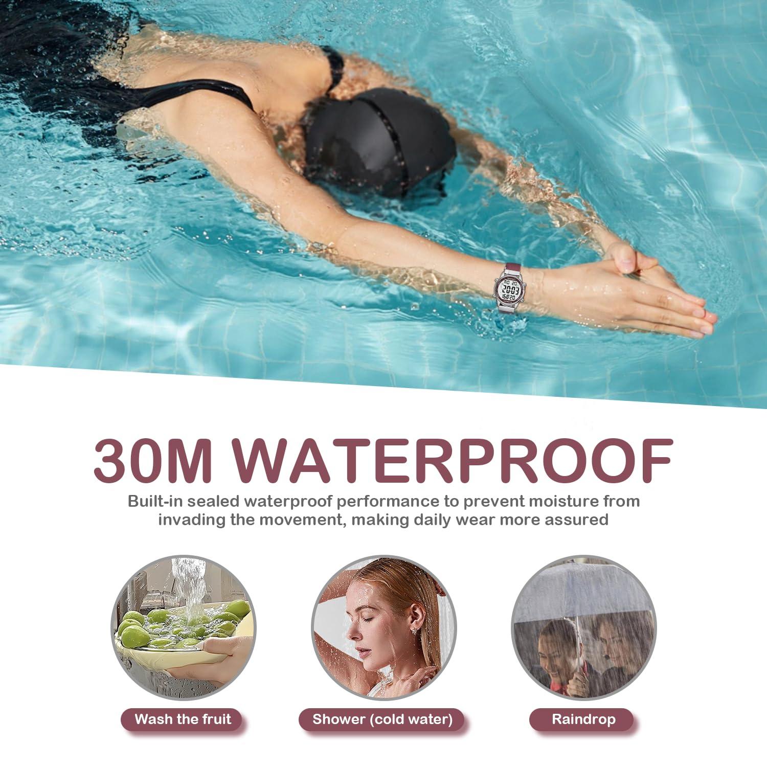 Hearkent Ladies Pedometer Watch for Walking-Step Tracker Watch with Calories Counter-Non Bluetooth Pedometer Watches-LCD Large Numbers-30M Waterproof Watch-Wrist Watch Step Counter for Women(Red)