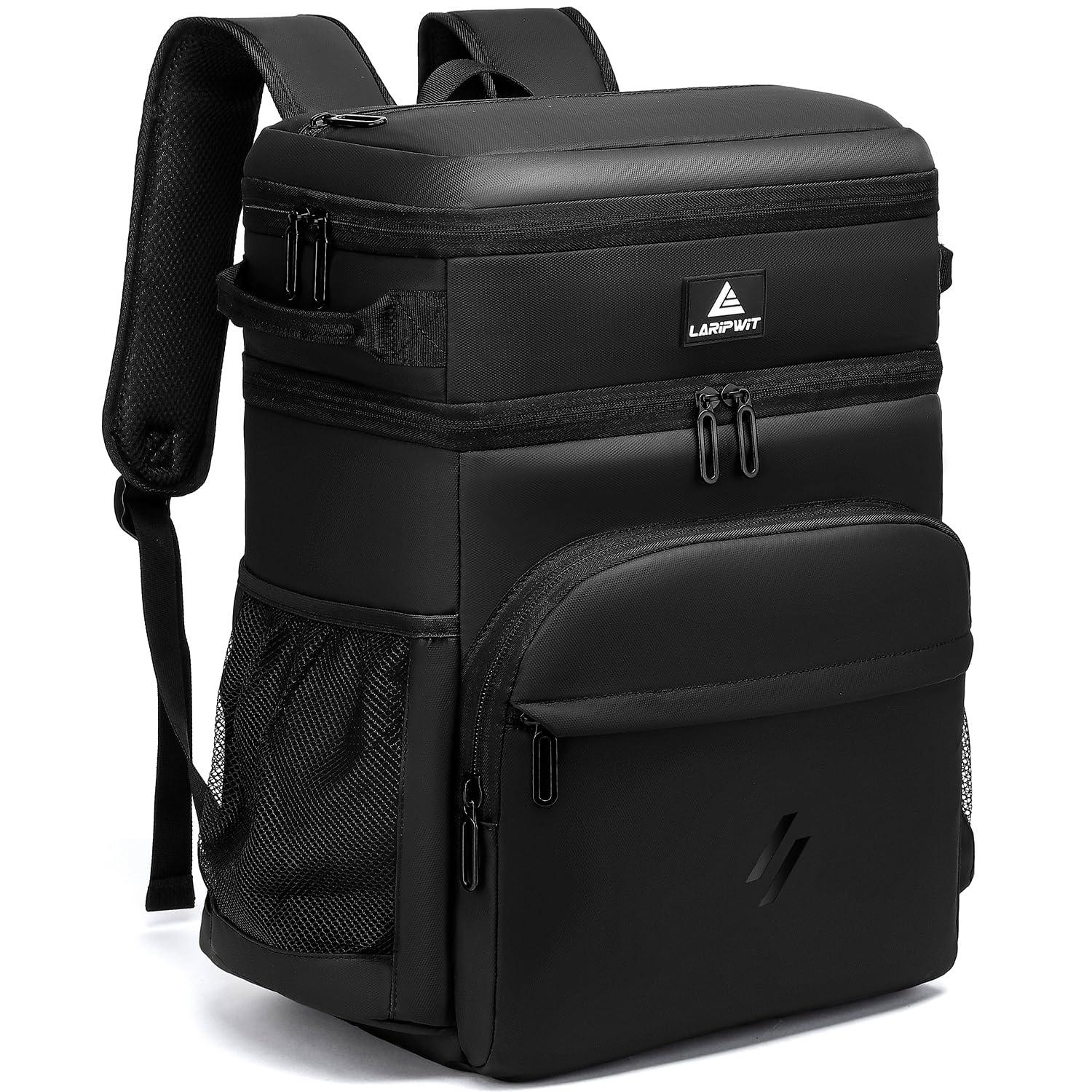 Laripwit Laripwit 54 Cans Backpack Cooler Insulated Leak-Proof Large Leather Cooler Backpack Double Deck Lunch Backpack for Men Women - Perfect Soft Cooler Bag for Work, Camping, Picnic, Beach, Hiking