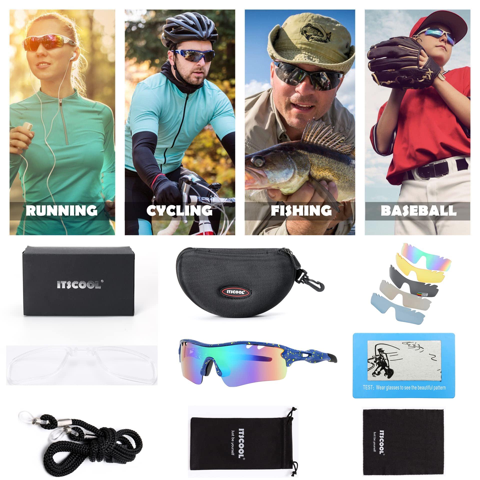 ITSCOOL ITSCOOL Polarized Sports Sunglasses with 5 Interchangeable Lenses for Men Women Softball Baseball Running Cycling Glasses Blue Green