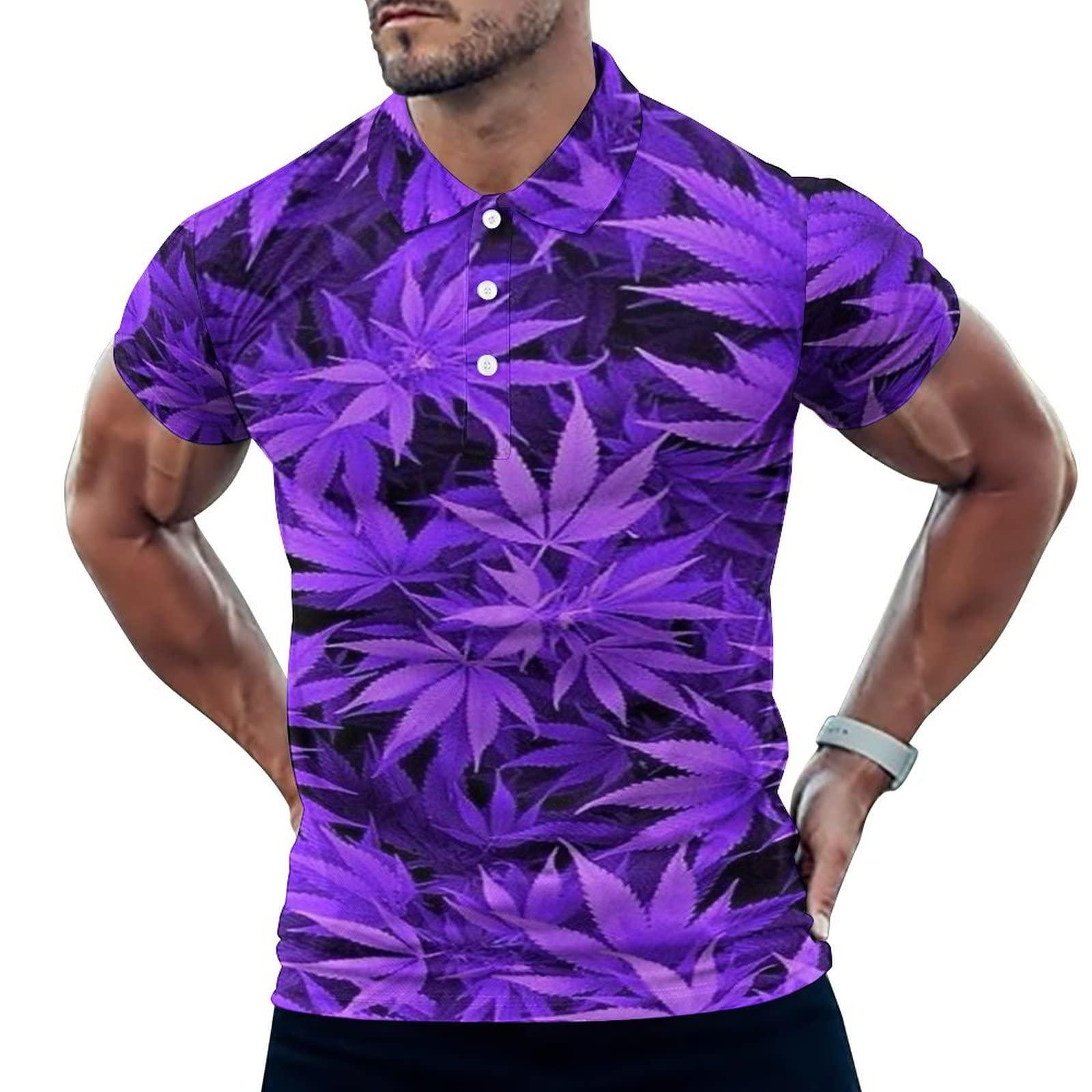 BAIKUTOUAN BAIKUTOUAN Purple Pot Leaf Men's Polo-Shirts Short Sleeve Golf Tees Outdoor Sport Tennis Tops XL