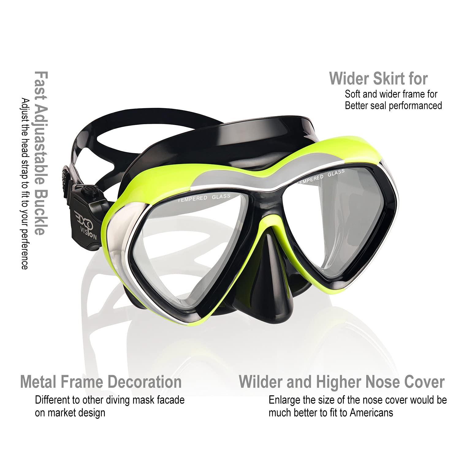 EXP VISION Adult Scuba Diving Mask, Anti-Fog Snorkel Goggles Tempered Glass Swim Mask Goggles with Nose Cover Professional Snorkeling Gear for Diving Snorkeling (Yellow)