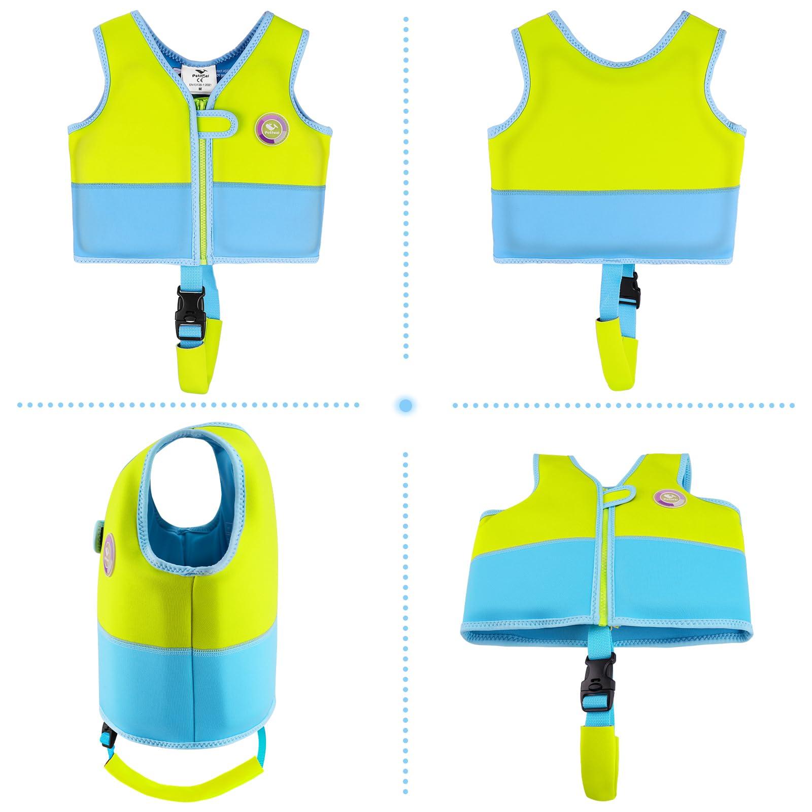 Pottwal Pottwal Swim Vest for Kids - Swim Jacket for 2-3 Years (33-40LBS) - Buoyancy Aid Made of Neoprene & EPE - with Adjustable Crotch Strap - Green
