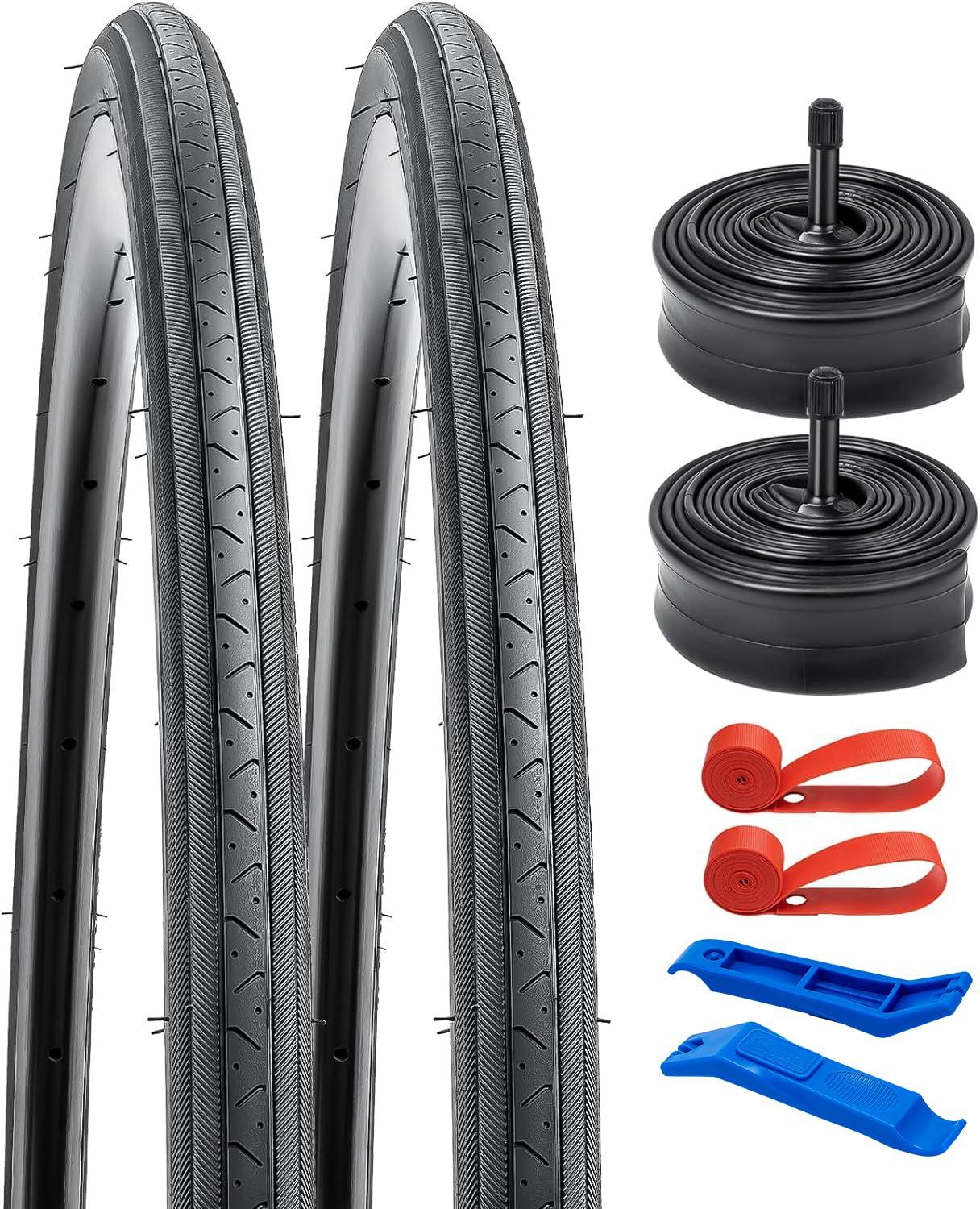 YunSCM YUNSCM 2-PCS Bike Tires 27x1 1/4 (32-630) and 27\" Bike Tubes Schrader Valve with 2 Rim Strips Compatible with 27 x 1 1/4 Bike Bicycle Tires and Tubes (S-318)