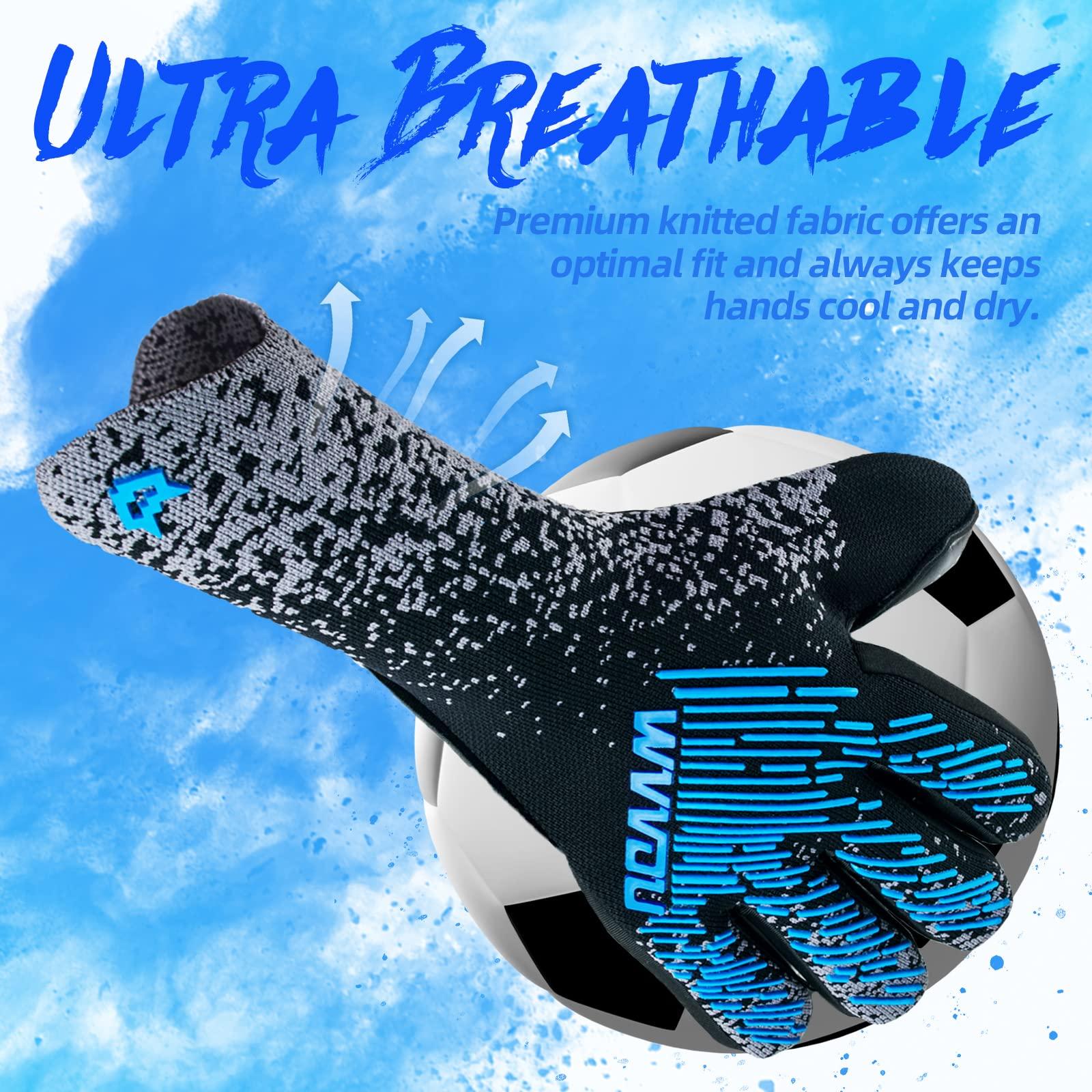 WVVOU WVVOU Soccer Goalie Gloves Youth Adults, High Performance Goalkeeper Gloves, Breathable Soccer Gloves, 4+3mm Super Grip for The Toughest Saves (BlackBlue, 10)