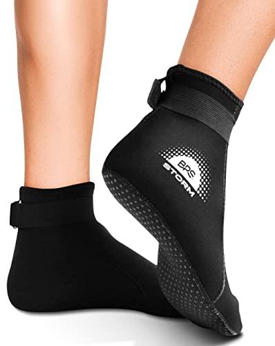 BPS BPS \'Storm Sock\' Neoprene Wetsuit Socks - with Anti-Slip Sole - Unisex Socks for Snorkeling, Beach Volleyball, Surfing, Scuba Diving, Fin Socks - Low Cut (Black/White Accent, Small)