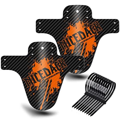 NICEDACK NICEDACK Bike Fender, Adjustable MTB Mud Guard, Front and Rear Compatible Mudguards, Fits 650B 20\" 26\" 27.5\" 29 inch Fat Tire Bikes and All Disc Brake Bicycles (Carbon Fiber Pattern,Orange)