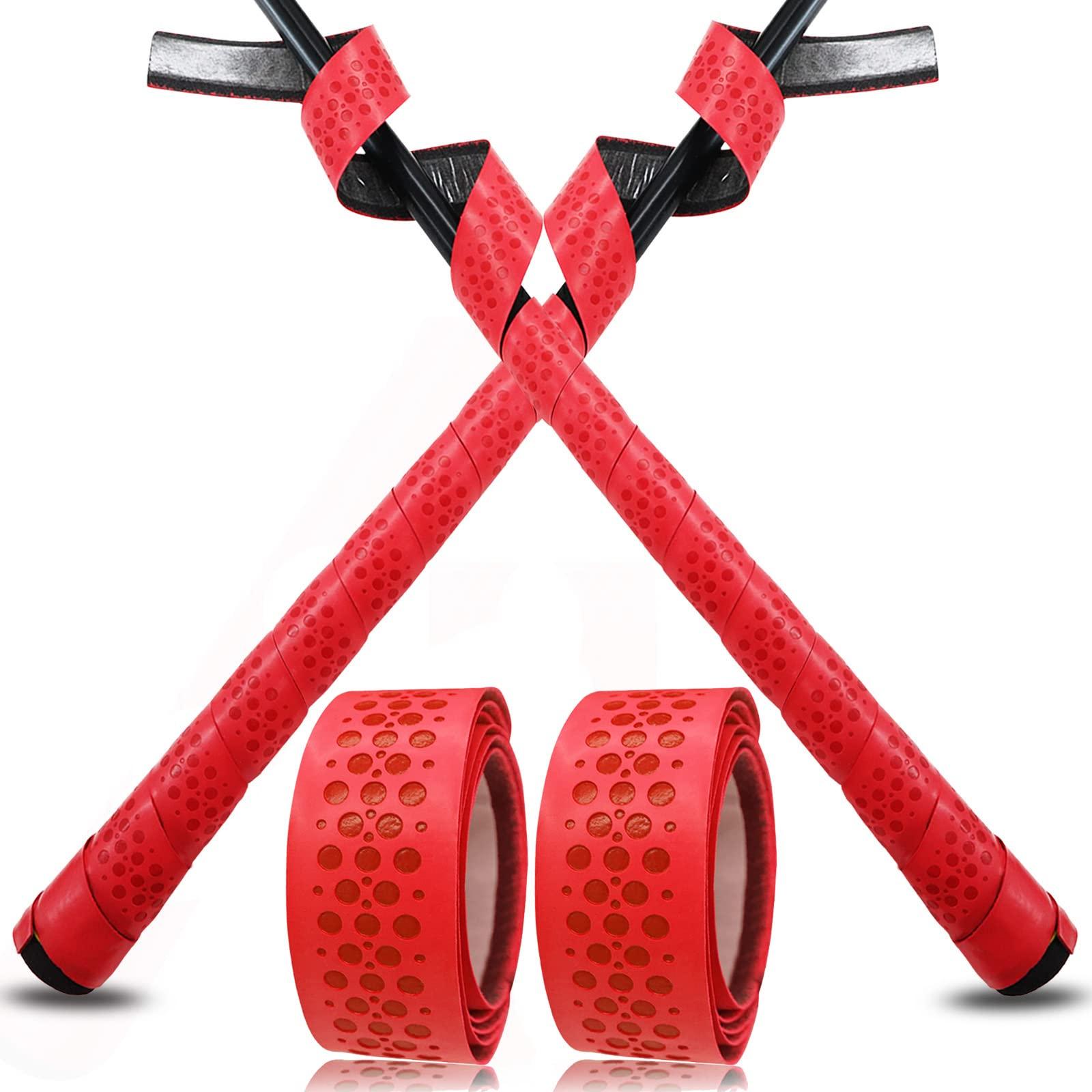 VEASAERS VEASAERS Bat Grip Tape Baseball Softball 2/4 Pack 40 inch 1.75mm Precut and Full Adhesive Back Pro Feel Soft Comfortable Tapes for Old Bats Handles (2 Pcs-Red Dot)