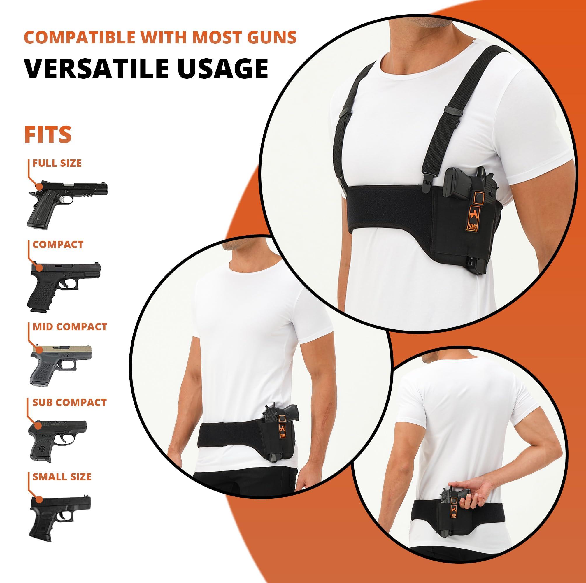 TEMS Active Tems Active Shoulder Holster for Concealed Carry Concealed Chest Holster, Universal Gun Holster for Men & Women Fits Glock, S&W, Sig and Most Pistols (51 (Fits Bust/Belly Sizes up to 48"), Right)