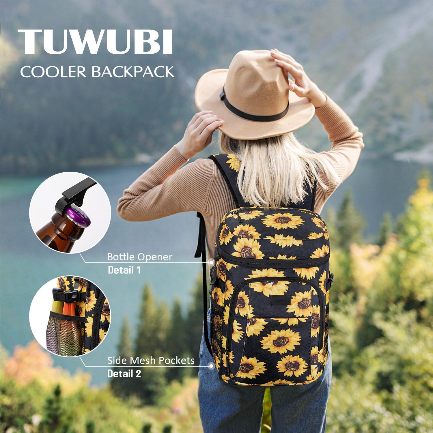 Tuwubi Tuwubi Cooler Backpack 35 Cans, Backpack Coolers Insulated Leak Proof for Men Women, Waterproof Soft Sided Lunch Camping Beach Travel Ice Chest Backpack Cooler Bag Sunflower