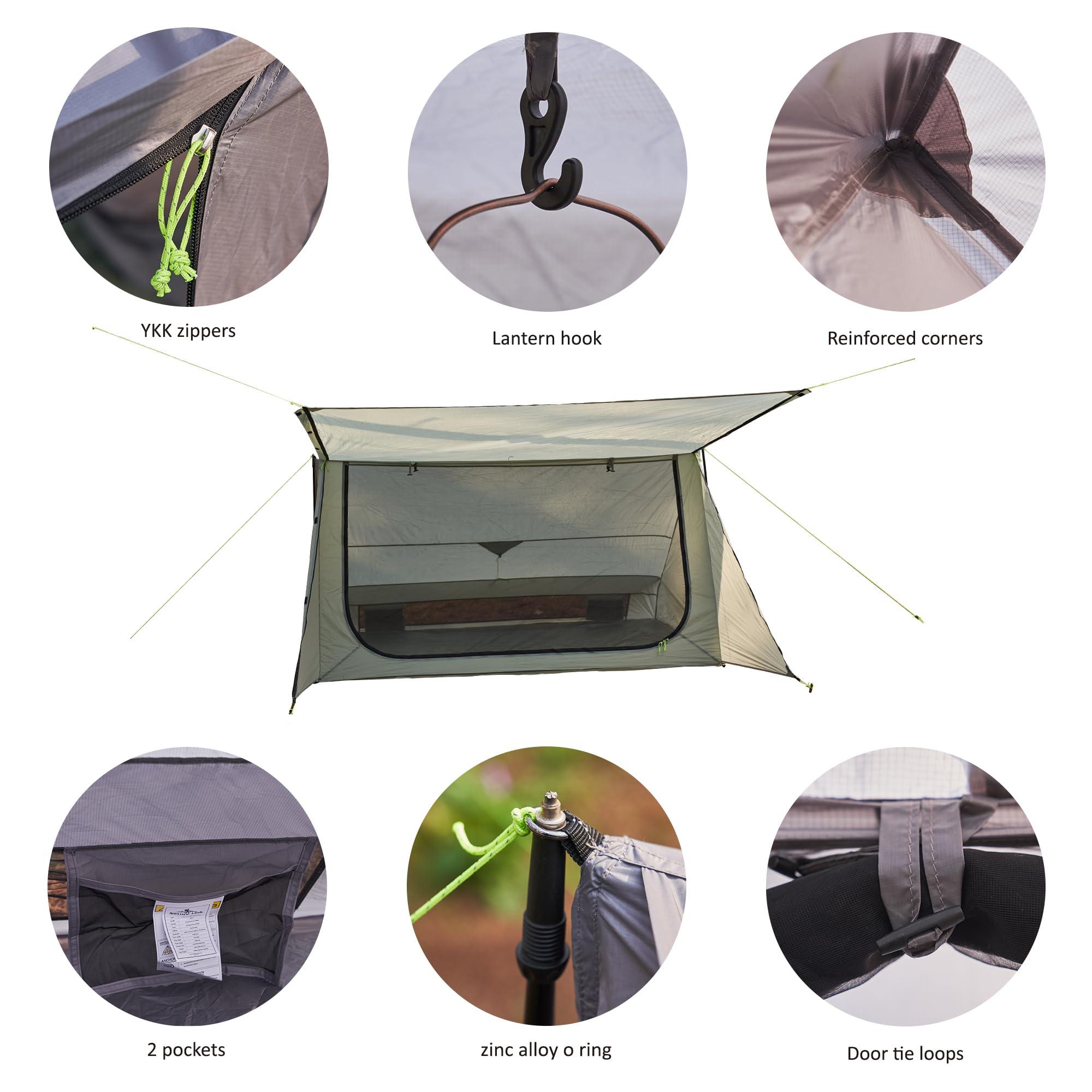 Nature Link Nature Link Sirius Two Ultralight Backpacking Tent, 2 Person Trekking Pole Backpacking Tent, Waterproof, Compact, Single Wall, Bushcraft Shelter for Backpacking, Camping, Hiking, Kayaking