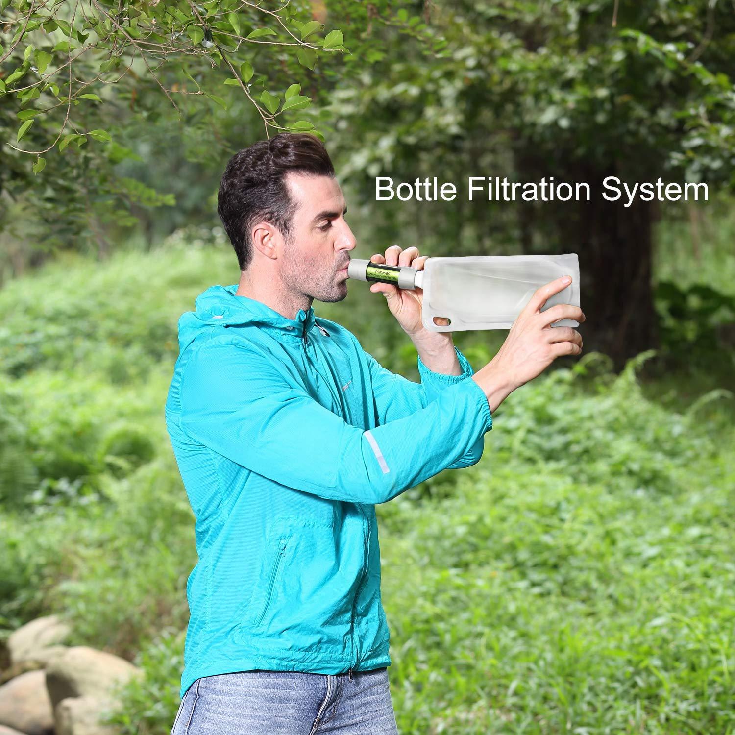 miniwell miniwell Gravity Water Filter Straw Ultralight Versatile Hiker Water Filter Optional Accessories. TUV Proven Emergency Kit Hurricane Storm Supplies. (Water Filter with Collapsible Bottles in Grey)