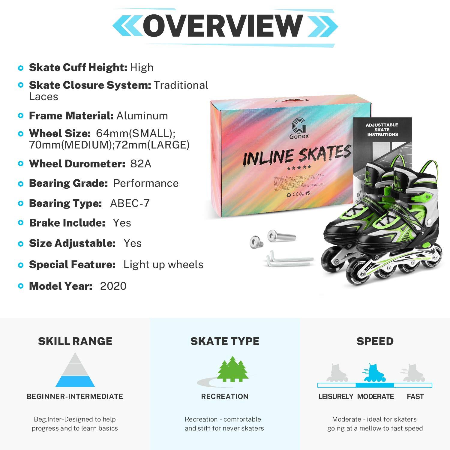 Gonex Gonex Inline Skates for Girls Boys Kids, Adjustable Skates Outdoor Blades Inline Roller Skates for Children Teens Women with Light Up Wheels for Indoor Outdoor Backyard Skating, Green S