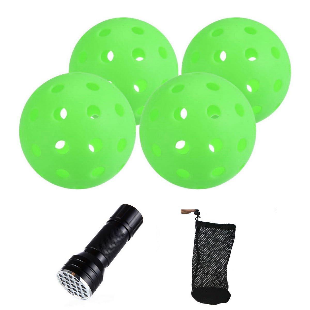 Aolowewin Aolowewin Glow in The Dark Pickleball Balls, 40-Holes USA Pickleballs (USAPA) Spec, Day and Nighttime Practice Pickle Balls, with UV Flashlight & Mesh Bag