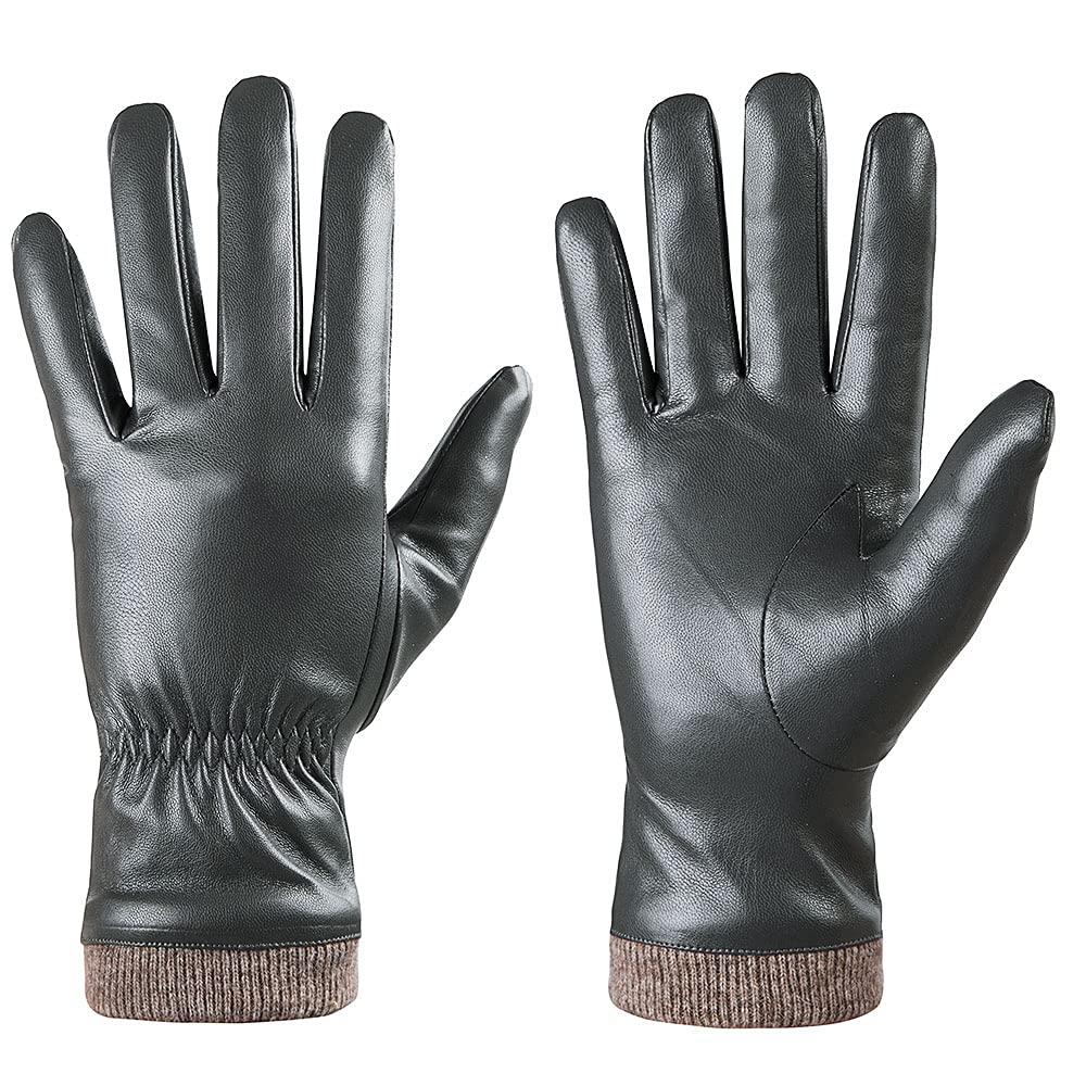 REDESS REDESS Winter Leather Gloves for Women, Wool Fleece Lined Warm Gloves, Touchscreen Texting Thick Thermal Snow Driving Gloves