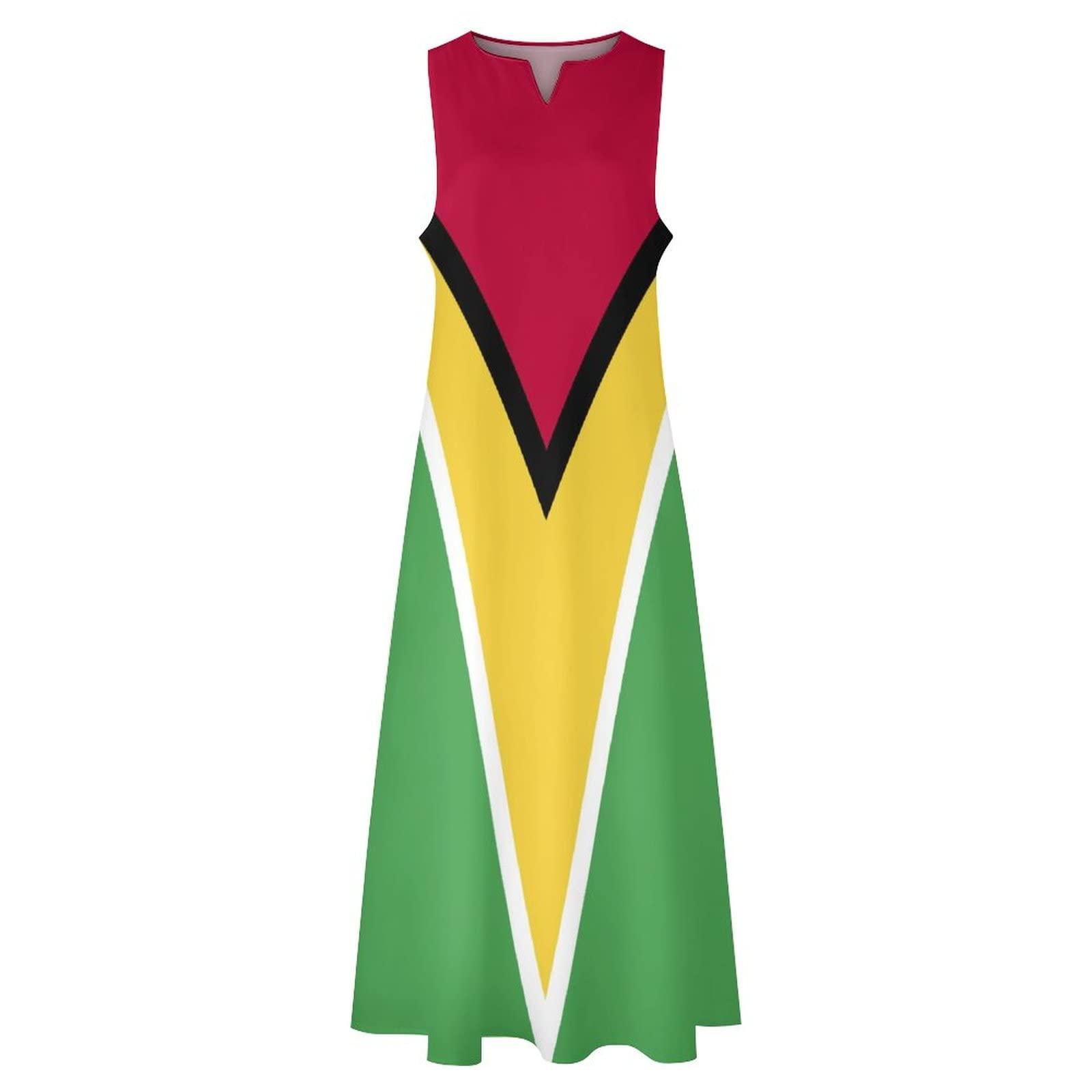 TAIZIYEAH Guyana Flag Women Casual Fashion Print Dresses for Women Summer Top L
