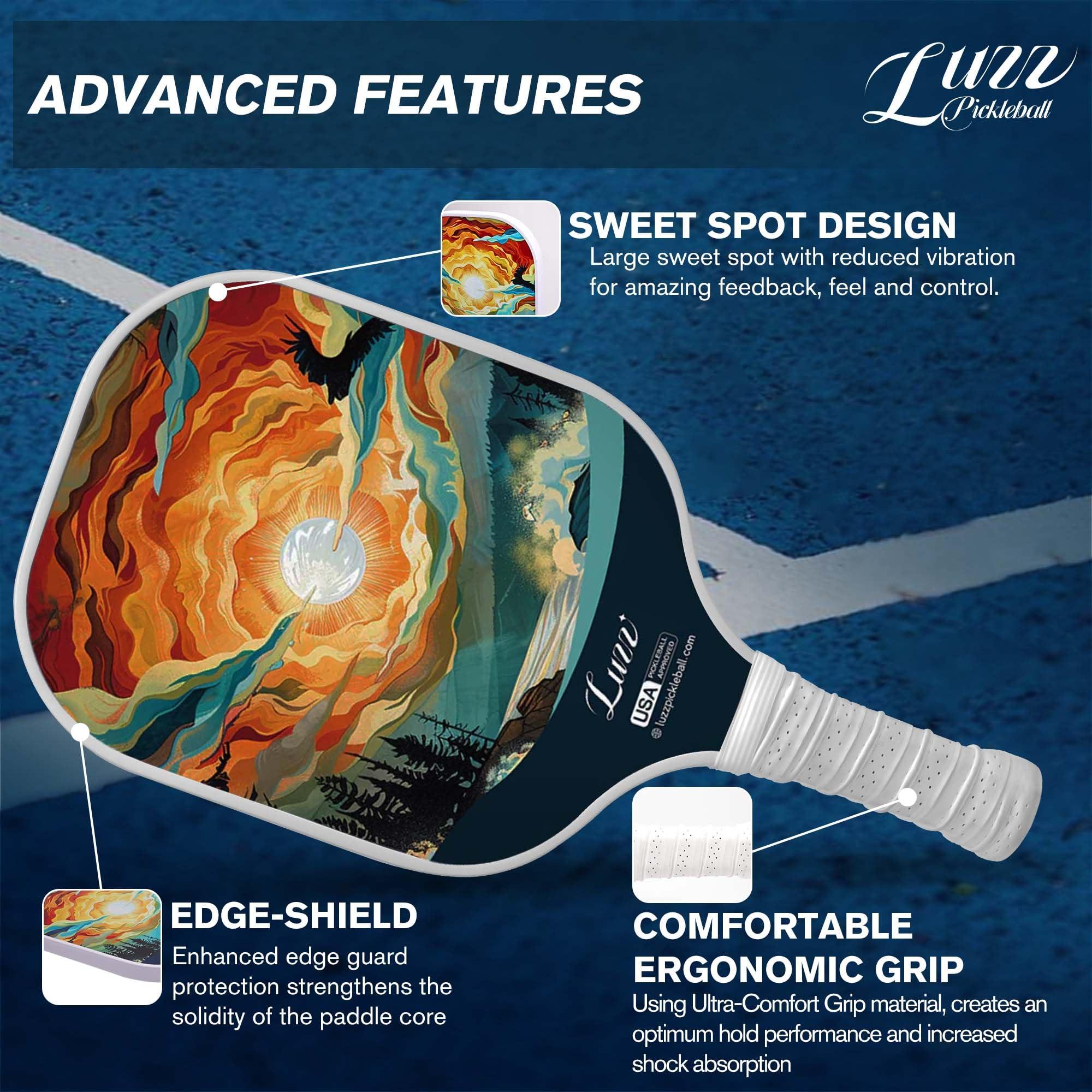 LUZZ PICKLE Luzz Carbon Fiber Pickleball Paddles, Sandblasted Surface USAPA Approved Pickleball Rackets for Beginners Increased Spin Control Pickle Ball Paddle Set for Men,Women,Pros,Adults,Sunset