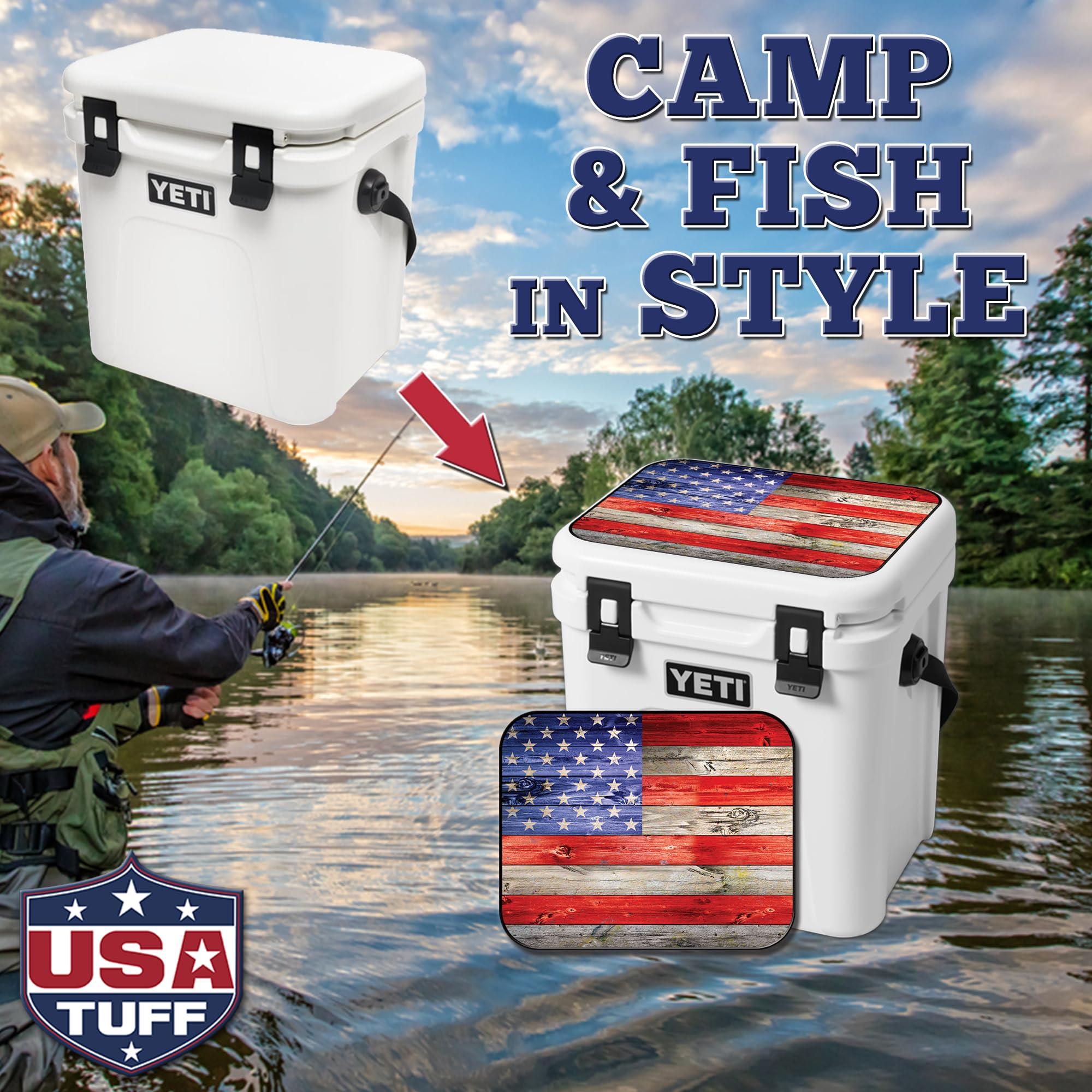 USATuff USATuff Vinyl Cooler Lid Kit Compatible with YETI 24 qt Roadie | Easy Peel & Stick Application Cooler Skin Decal Wrap | Durable Pre-Cut Pieces | Made for Outdoor Use - USA Flag Color