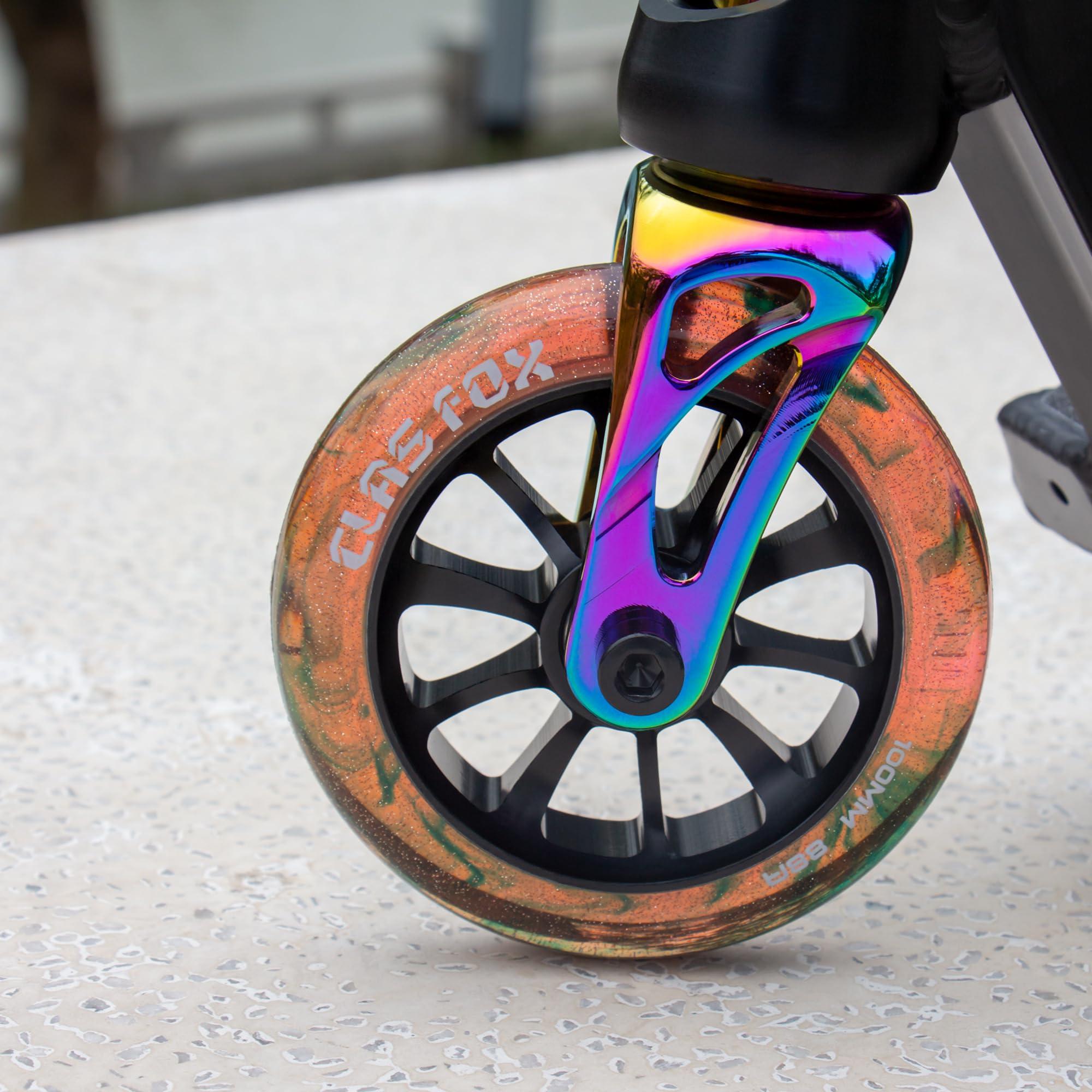 CLAS FOX CLAS FOX Pro Scooter Wheels 100mm Transparent Sparkle PU with ABEC-9 Bearings CNC Metal Core (2pcs) (Brown)