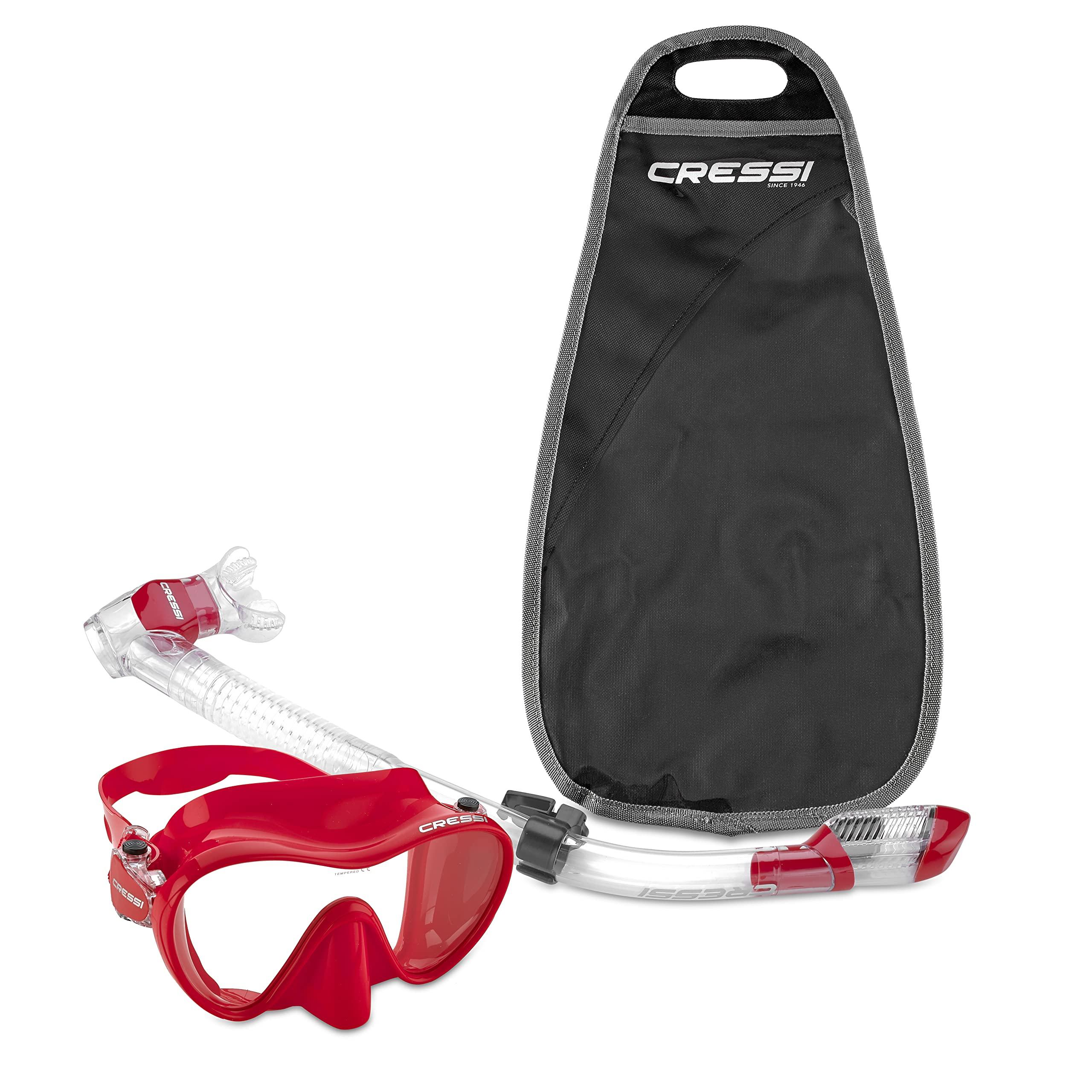 Cressi Cressi Italian Boutique Collection - Tempered Glass Lens Frameless Scuba Snorkel Mask - Dry Snorkel Set, Rouge