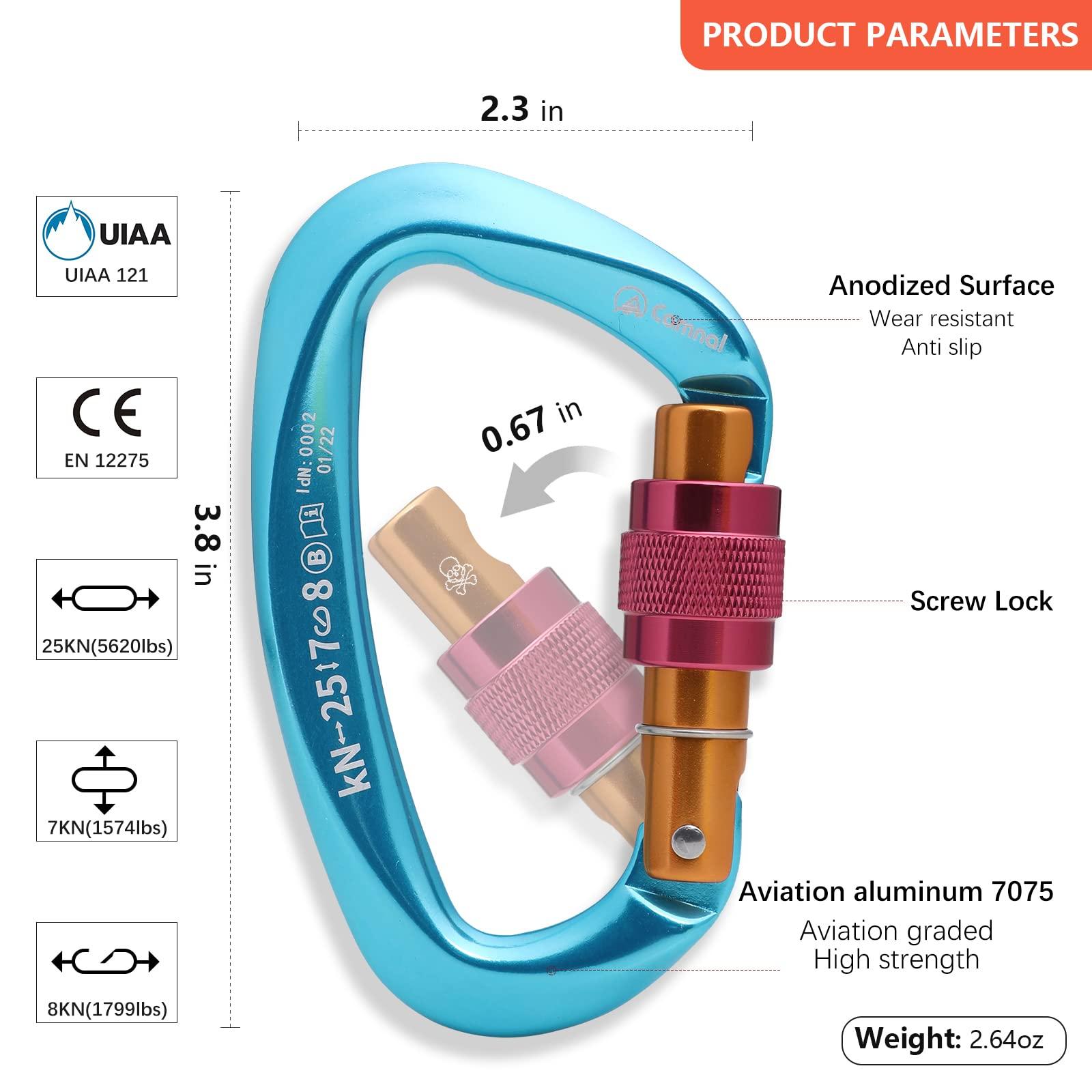 CAMNAL CAMNAL Heavy Duty Carabiner UIAA Certified Locking Carabiner 25KN (about 5620 lbs) Screw Lock Carabiner D Shape Carabiner Clip for Rock Climbing, Mountaineer, Aerial Work