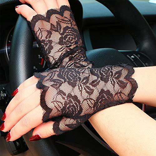 Tvoip Tvoip 1 Pair Womens Sun Protection Driving Half Finger Gloves Charming Sexy Lady Girl Lace Party Costume Fingerless Gloves (Black)