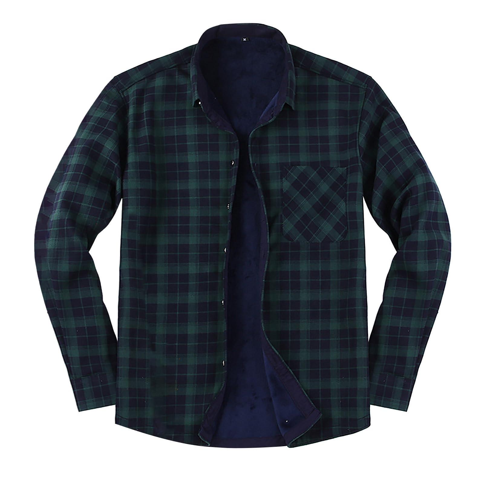 NineFit Basics Men's Flannel Shirt Jacket with Quilted Lined Long Sleeve Plaid Coat Button Down Thick Outwear Winter(Green, XL)