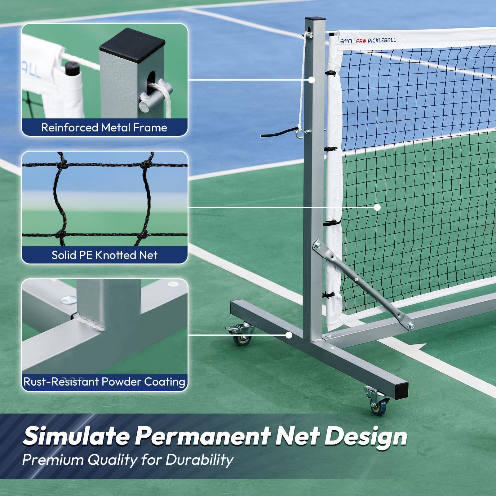 A11N SPORTS A11N Pro Pickleball Net with Wheels and Hand Winch, Tournament Regulation Size, Anti-Sag Design, Perfect for Outdoor Court & Indoor Gym Floor