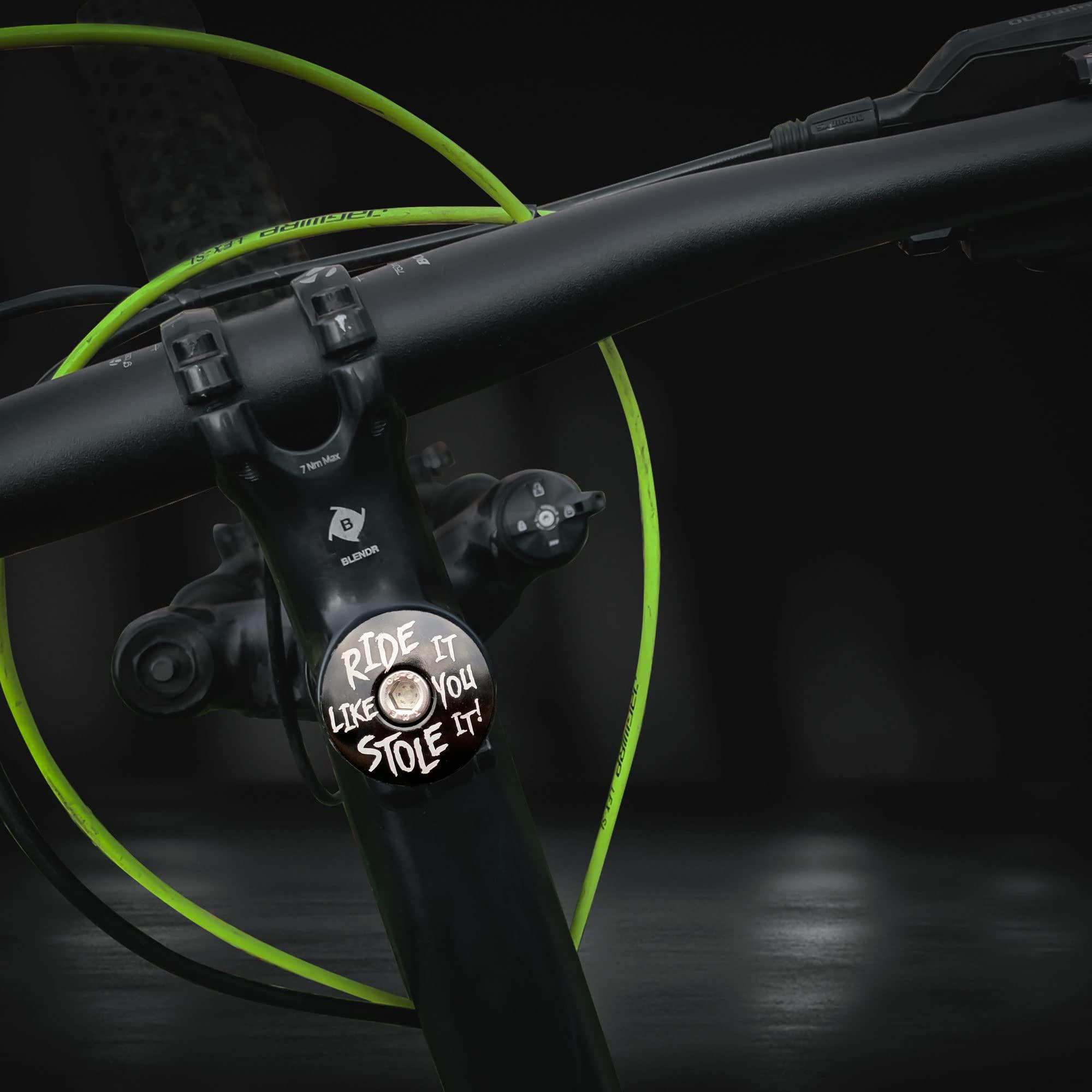Dubbs Hardware Dubbs Hardware MTB Headset Top Cap 1-1/8" Aluminum Bike Stem Cap Custom Threadless Top Cap for Mountain Bikes, Road Bikes, Bicycle Headsets, and MTB Stem Caps - (Black Ride it Like You Stole It)