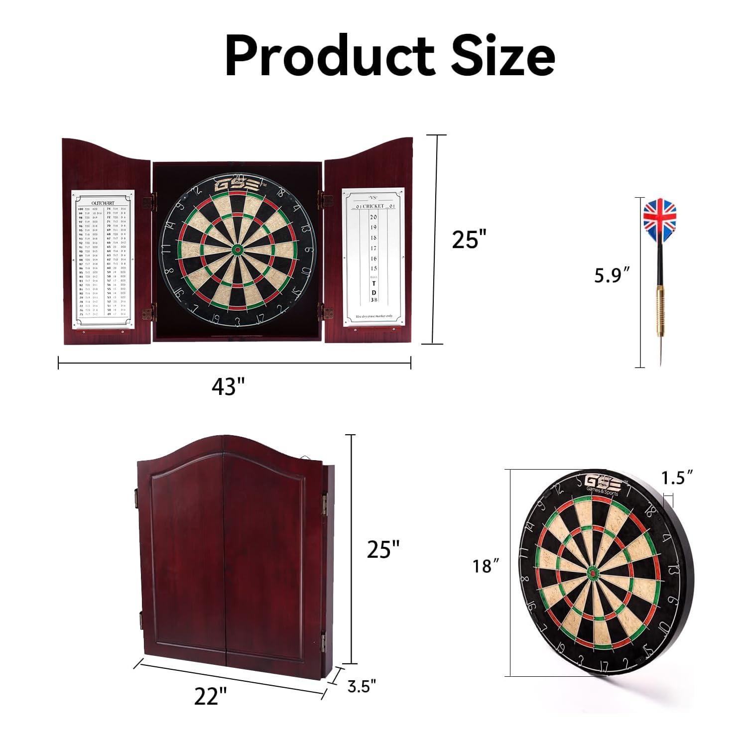 GSE Games & Sports Expert GSE Games & Sports Expert Professional Solid Wood Classic Dartboard Cabinet with Sisal/Bristle Dartboard, Scoreboard, and 6 Steel Tip Darts, Easy Assembly Complete with All Accessories (Deluxe Cherry)