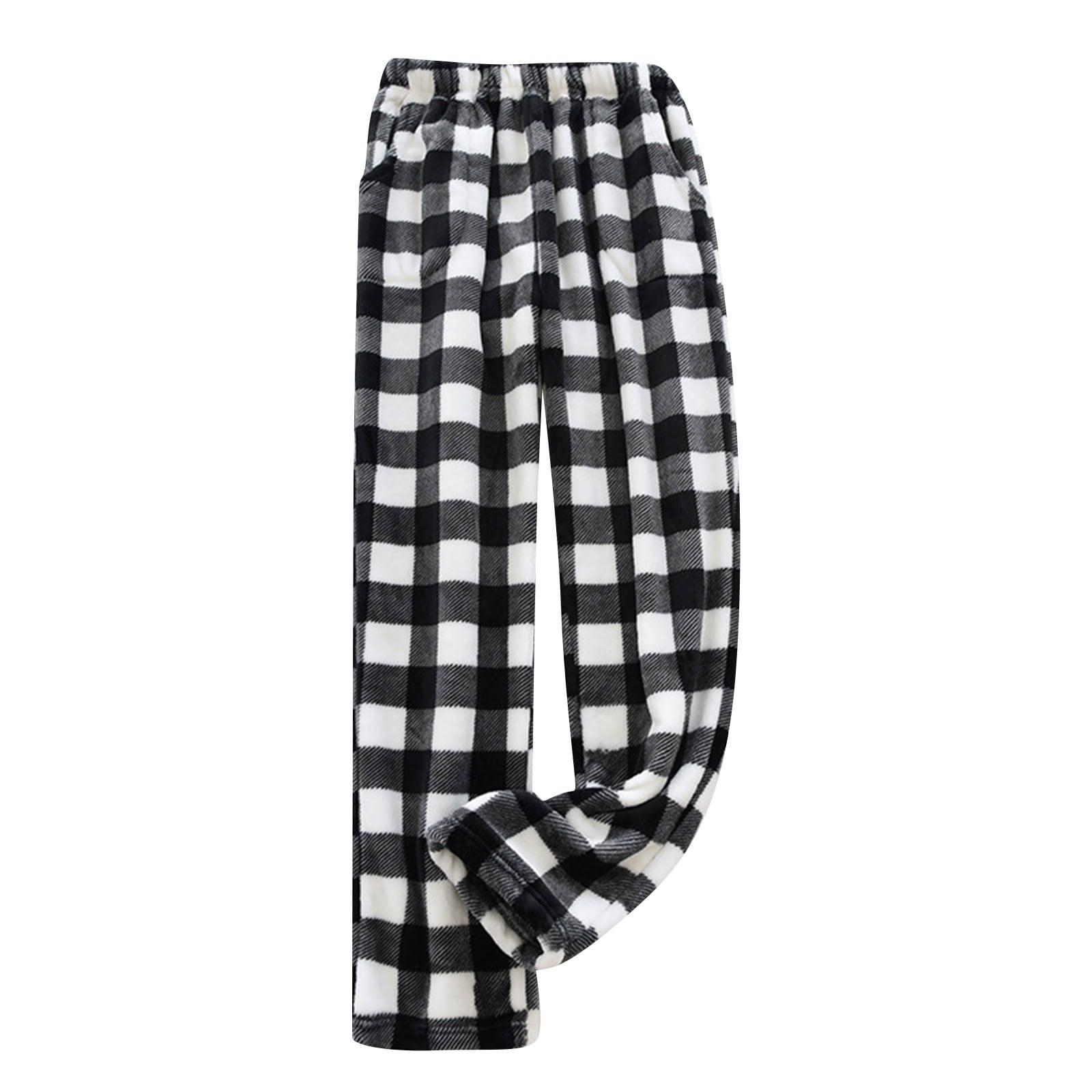 tobchonp Plaid Flannel Pajama Pants Women Loose Elastic Waist Fluffy Plaid Pj Pants Comfy Wide Leg Lounge Pants with Pockets Casual Wide Leg Pants Warm Baggy Pants Fleece Fall Pajamas Fuzzy Plus Szie Pants