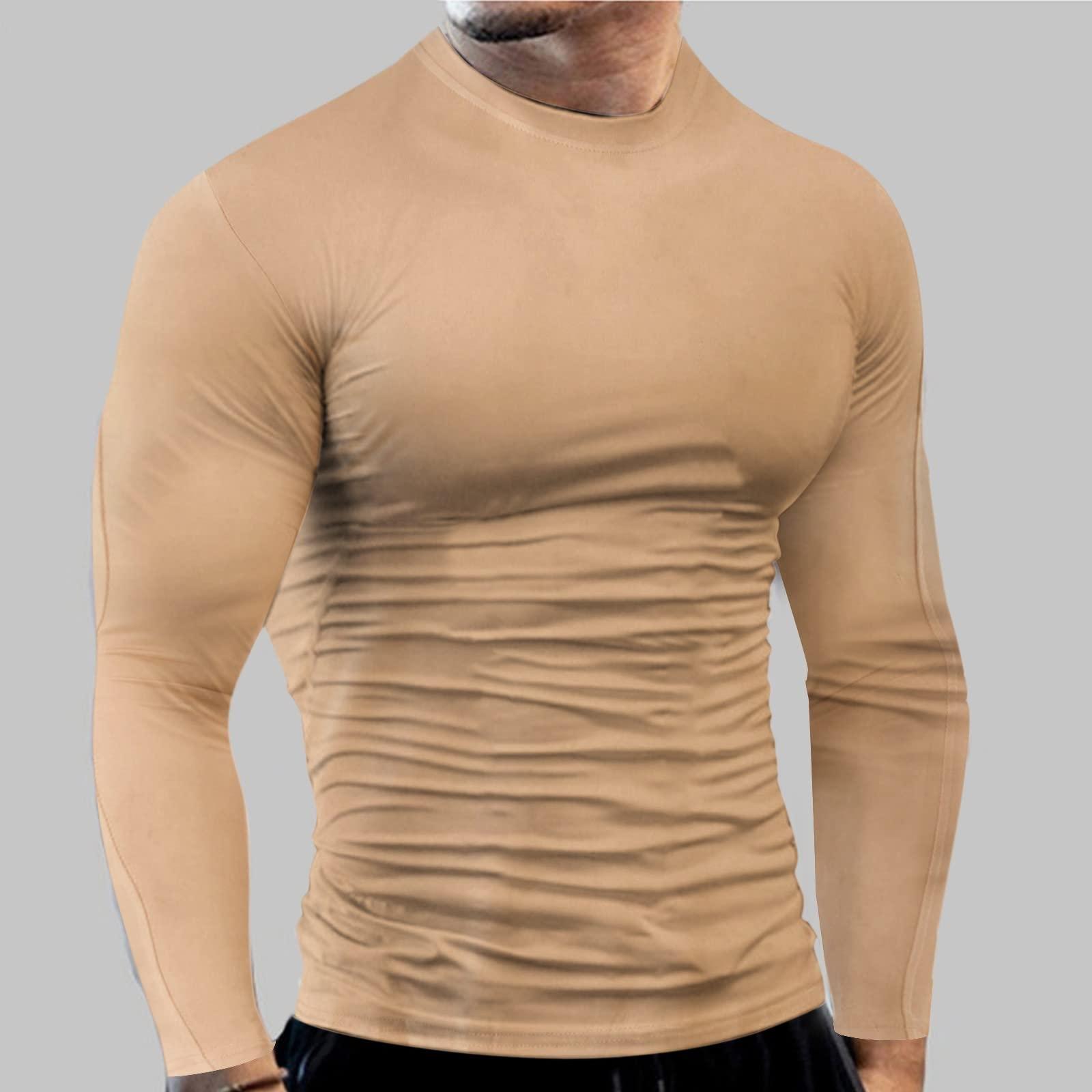 NineFit Basics Men's Athletic Long Sleeve Compression Shirts Mens Base Layer Athletic Workout Shirt Compression Shirts Sport T Shirts(Khaki#02,XL)