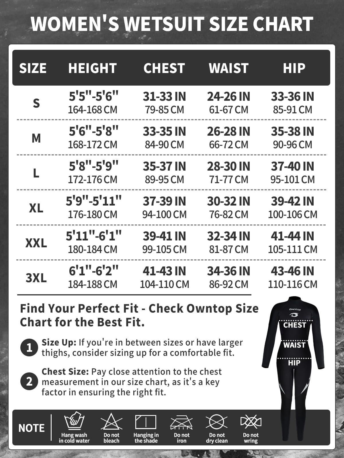 Owntop Owntop Wetsuit 5mm Neoprene Diving Suit for Womens - Thicken Full Wet Suit, Back Zip Long Sleeve UPF50+ Keep Warm Swimwear for Scuba Surfing Swimming Diving Snorkeling Water Sports, Black L