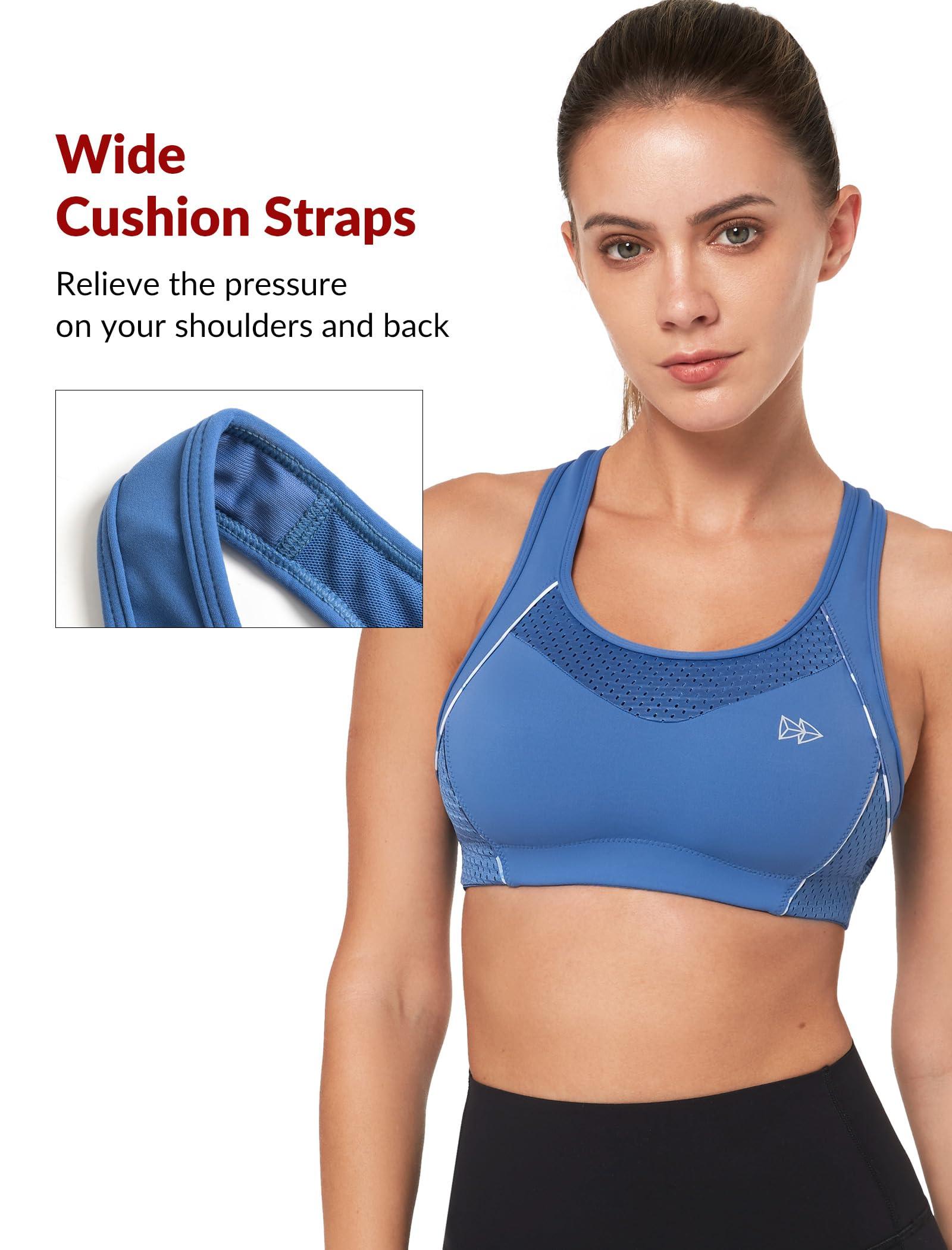 Yvette Yvette Sports Bras for Women High Impact Support Racerback Sports Bra Plus Size No Underwire for Running Workout, Sea Blue,2XL