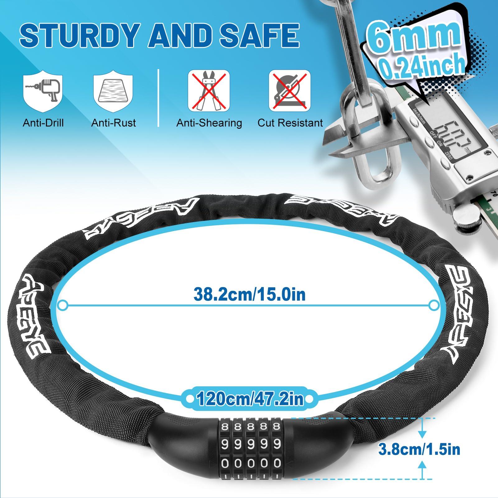 APECYC APECYC Bike Chain Lock 5 Digit Combination Bike Locks Heavy Duty Anti Theft 4 ft/47.2 inch Longer Chain Bicycle Lock Hardened Steel Bike Lock for Scooter, E-Bike, Motorcycle, Bicycle
