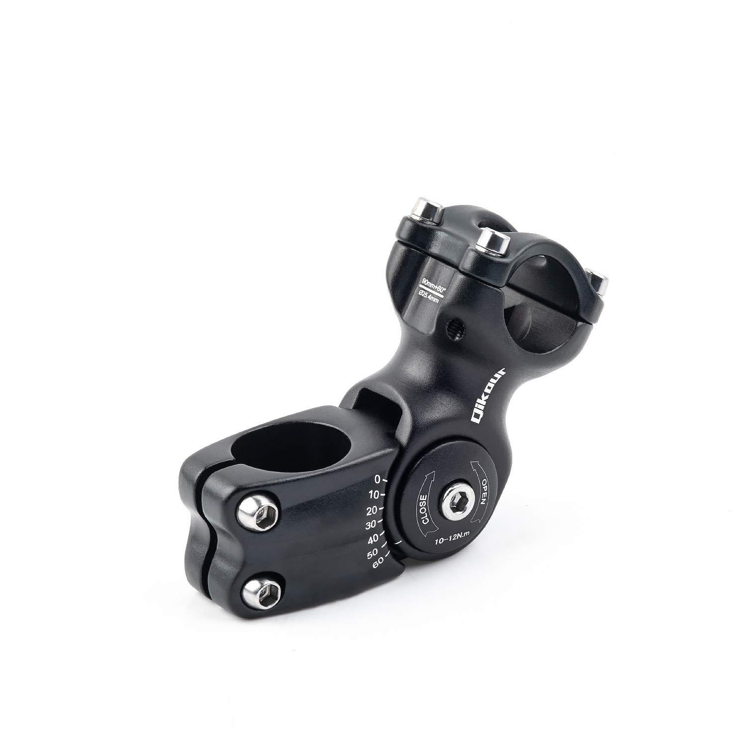 Qikour Bike Stem Adjustable 60 Degree 31.8mm (1-1/4") / 25.4mm (1") Handlebar Stem for MTB, Road Bike, Fits Standard 28.6mm (1-1/8") Steering Tube (25.4 x 90mm, 25.4mm Handlebar & 28.6mm Steering Tube)