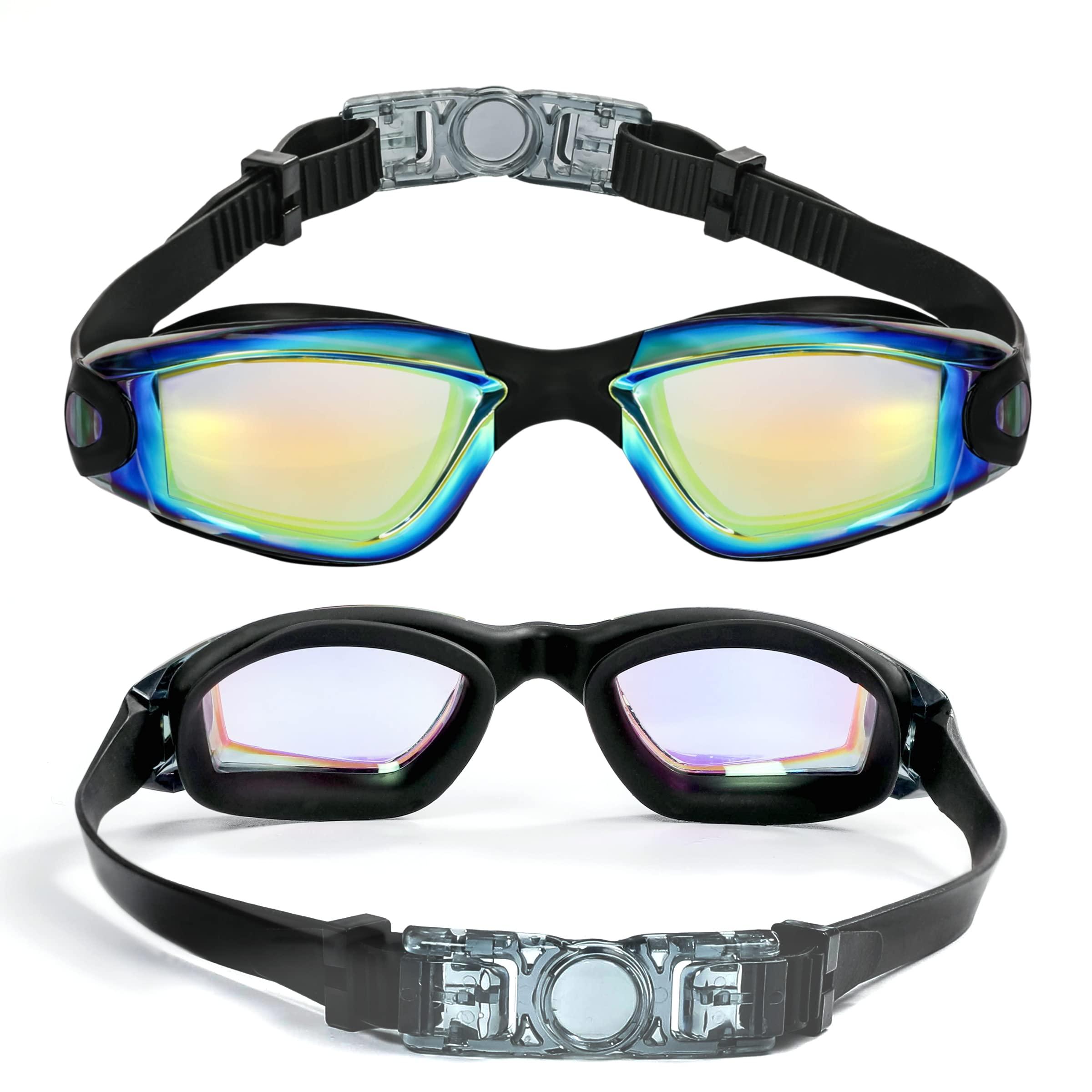 EWPJDK EWPJDK Swim Goggles - 2 Pack Swimming Goggles Anti Fog No Leaking For Adult Women Men (Aqua & Bright Silver)