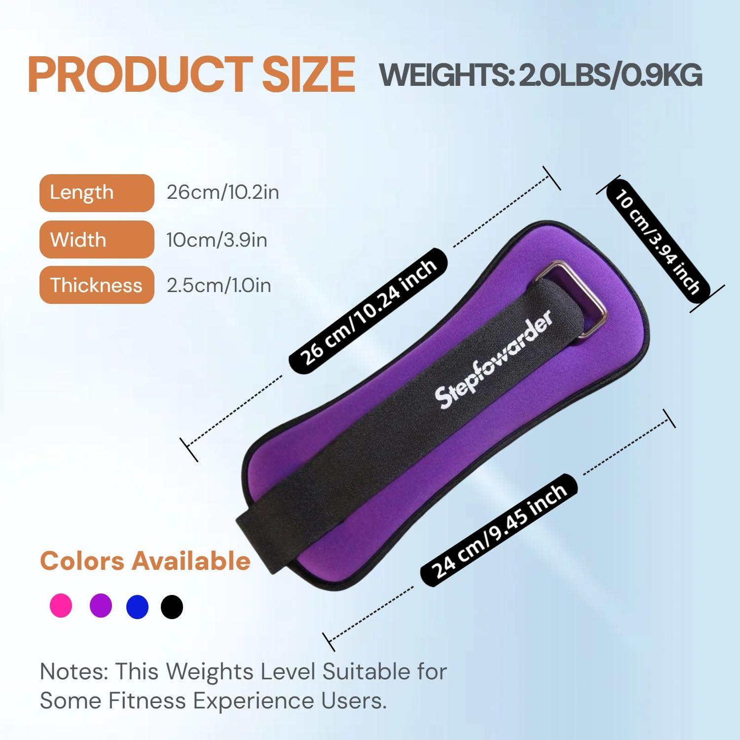 Stepfowarder Stepfowarder 1-4 Lbs Ankle/Wrist Weights (a Pair), Optional Colors & Weights with Adjustable Strap for Women, Men, Kids - Running, Jogging, Gymnastic, Physical Therapy, Fitness (2 * 2.0Lbs - Purple)