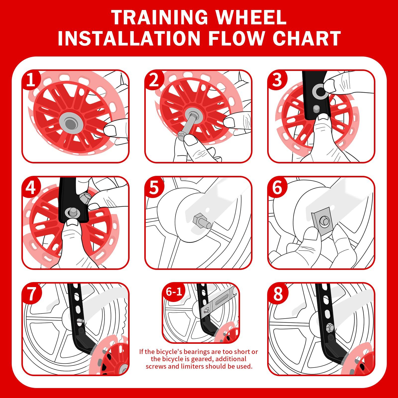 HAWENS HAWENS Bike Training Wheels Mute Flash Wheels with Adjustable Bicycle Stabilizer Mounted Kit Compatible for 12 14 16 18 20 inch Single Speed Bike