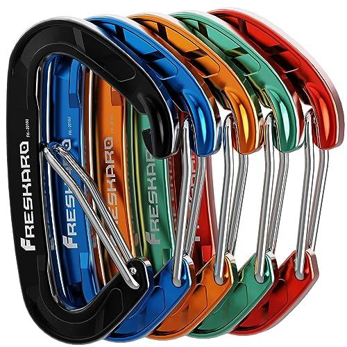 FresKaro FresKaro Wire gate Carabiner Clips, 15kN WireGate Caribeener Heavy Duty, Caribeaner Spring Snap Hooks, D ring, Strong, Lightweight, 4Pack for Keychain, Key, Gym, Outdoor Camping, Medium Size, Green