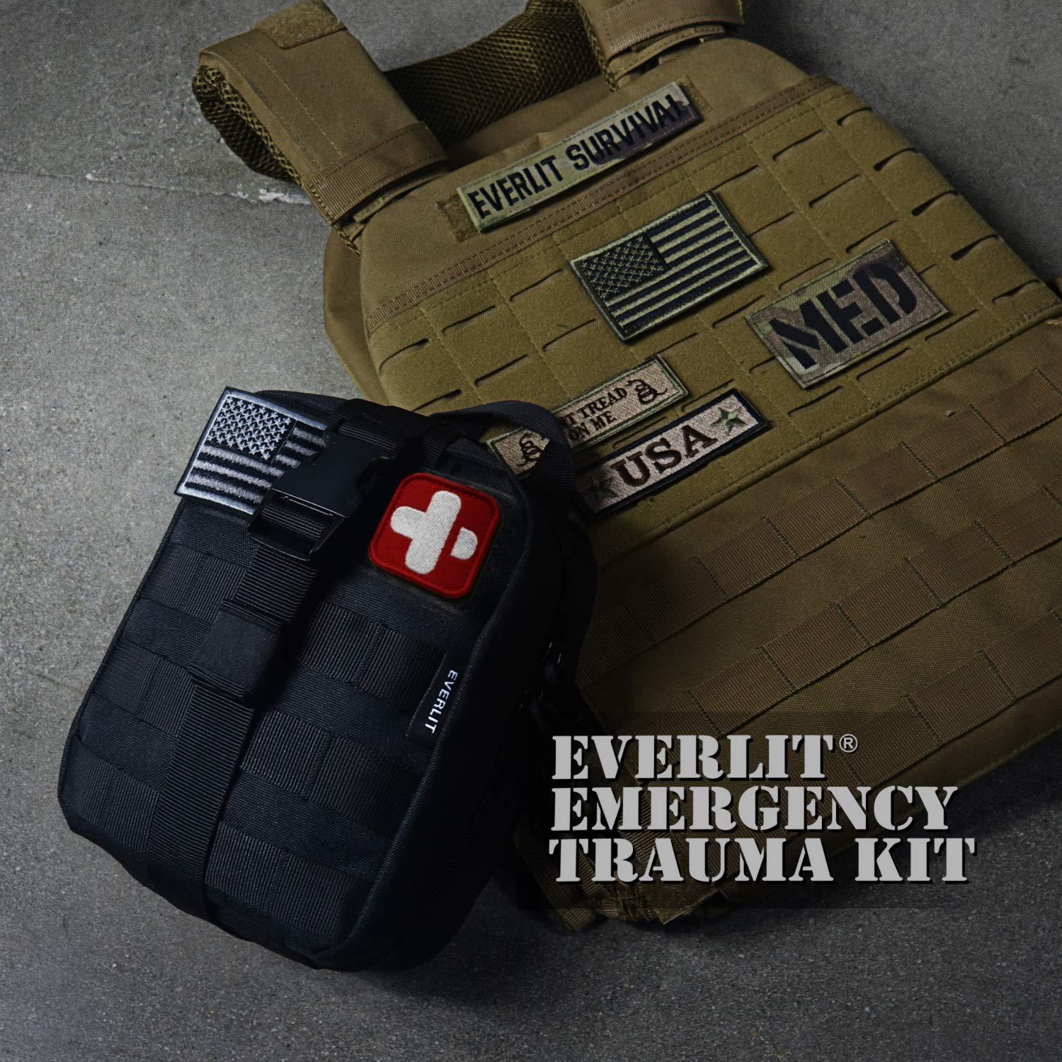 EVERLIT EVERLIT Emergency Trauma Kit, CAT GEN-7 Tourniquet 36" Splint, Military Combat Tactical IFAK for First Aid Response, Critical Wounds, Severe Bleeding Control (Black)