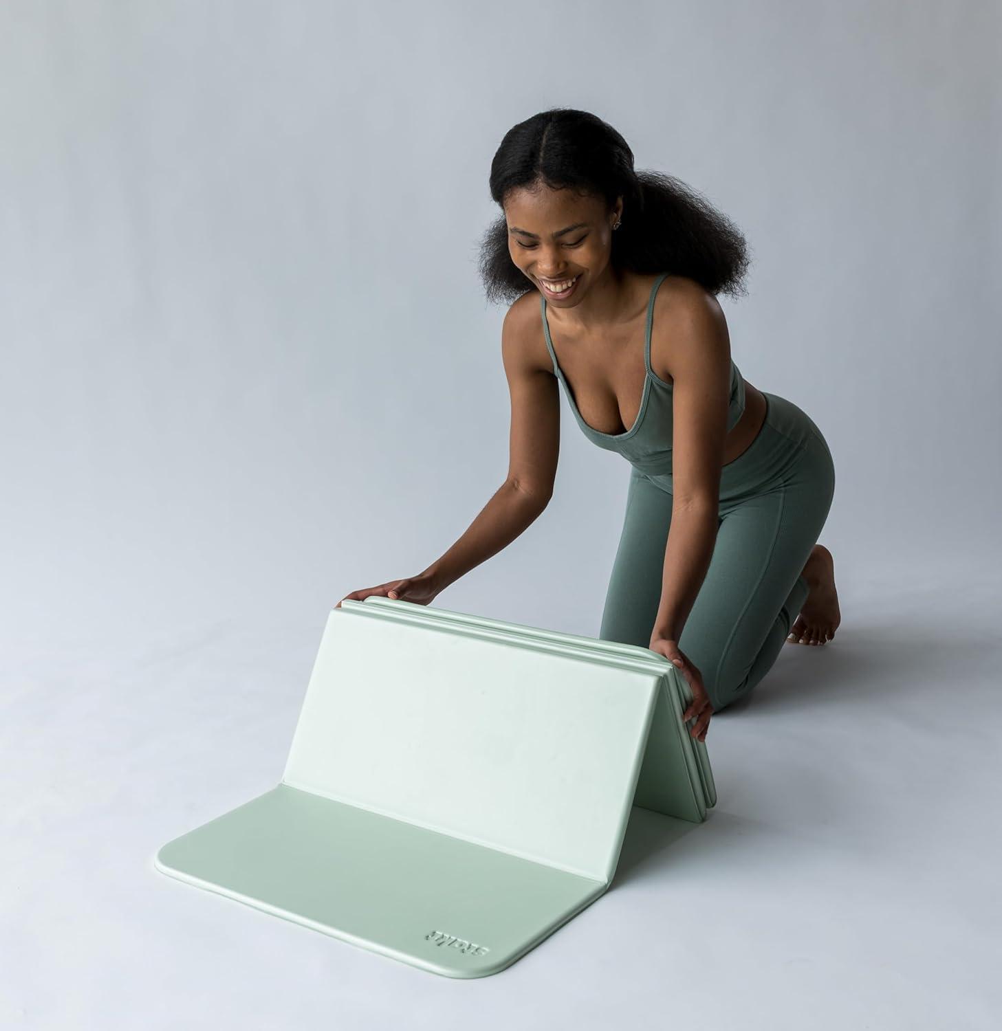 Stakt Stakt Foldable Multi-Purpose Fitness & Yoga Mat with Patented Design, Workout Mat with Non-Slip Surface, Portable & Lightweight, For Studio or Home Use, As Seen on Shark Tank (Seafoam)