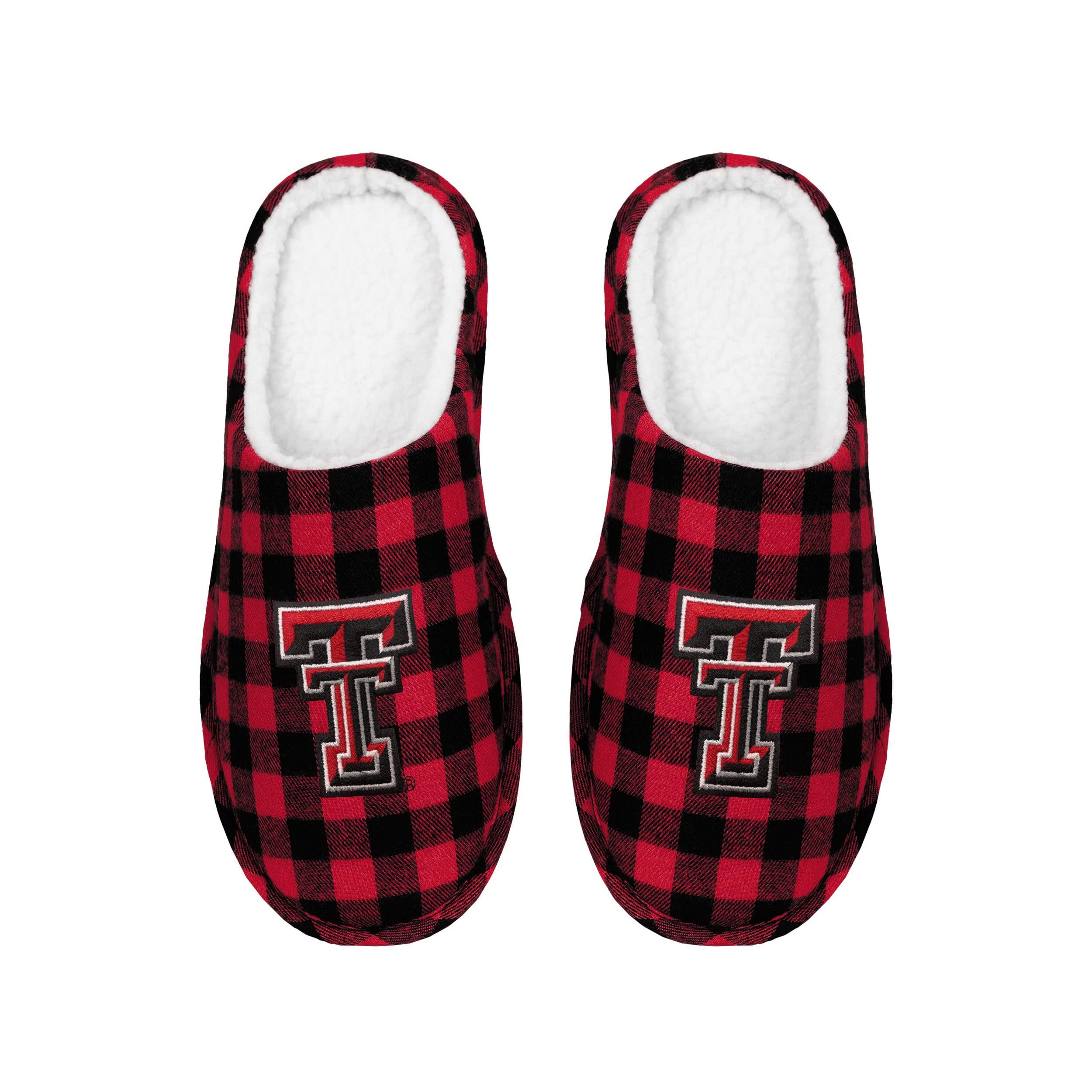 FOCO FOCO Men\'s NCAA Sherpa Lined Buffalo Check Memory Foam Slippers, Team Color, 9-470